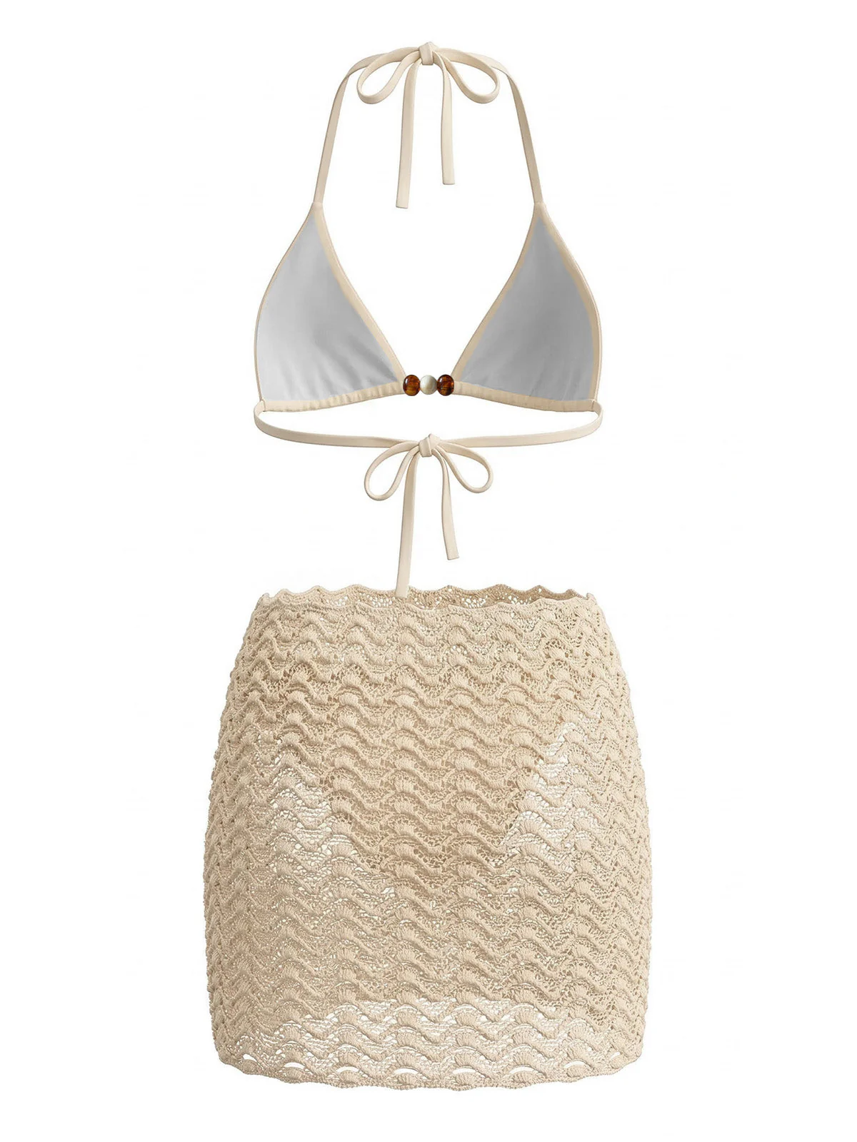 3PCS 1950s Beaded Halter Pleated Bikini Set & Cover-Up - Image 6