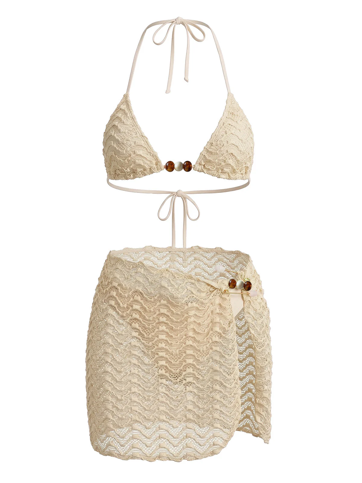3PCS 1950s Beaded Halter Pleated Bikini Set & Cover-Up - Image 7