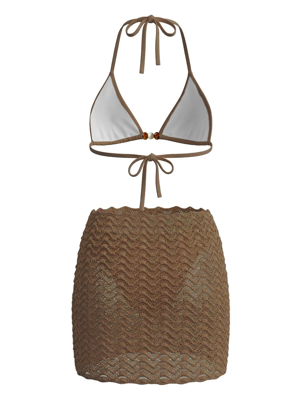 3PCS 1950s Beaded Halter Pleated Bikini Set & Cover-Up - Image 9