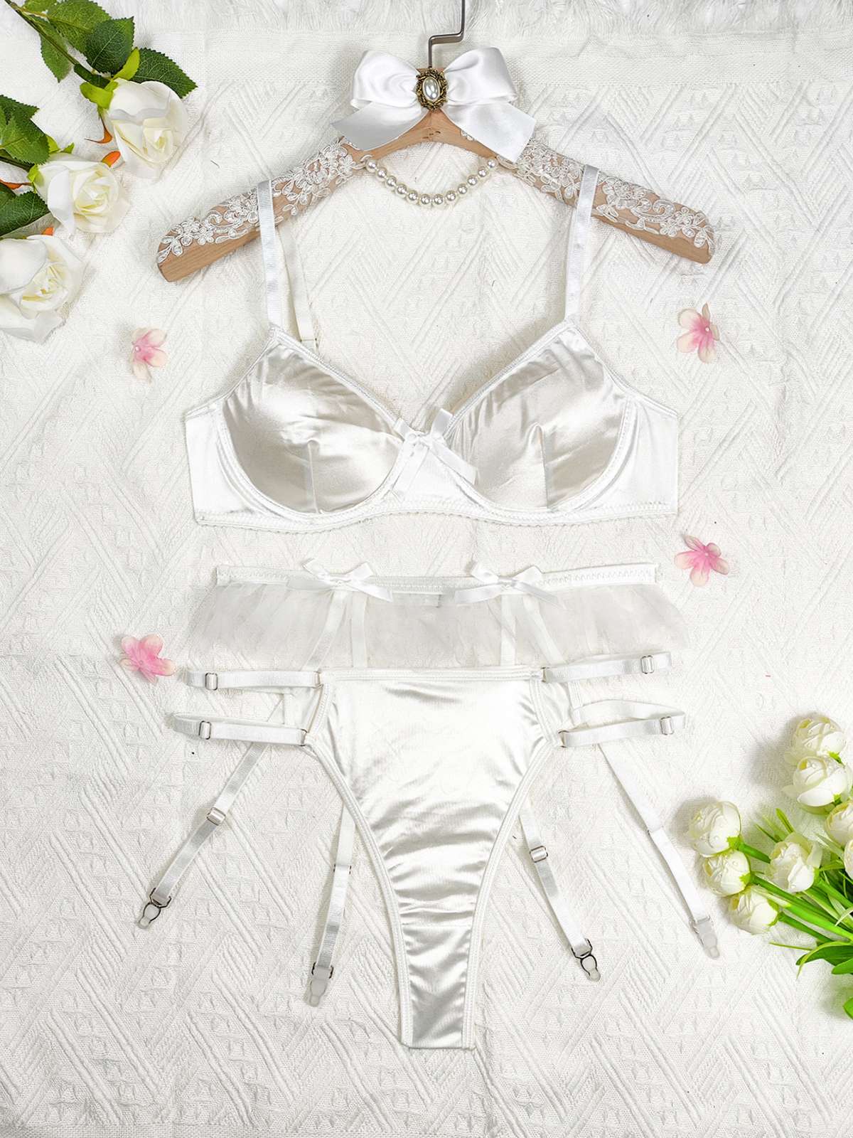 3PCS 1950s Satin Garter Belt Lingerie Sets - Image 8