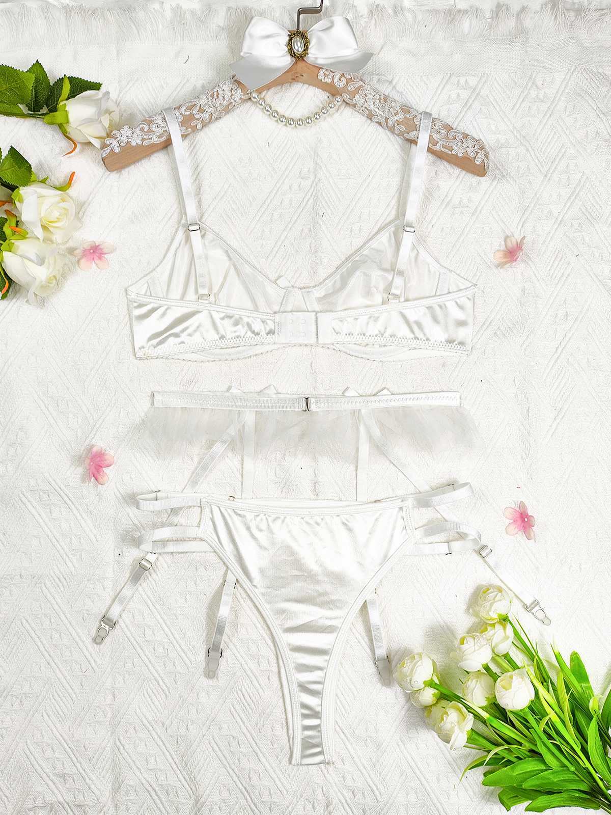 3PCS 1950s Satin Garter Belt Lingerie Sets - Image 9