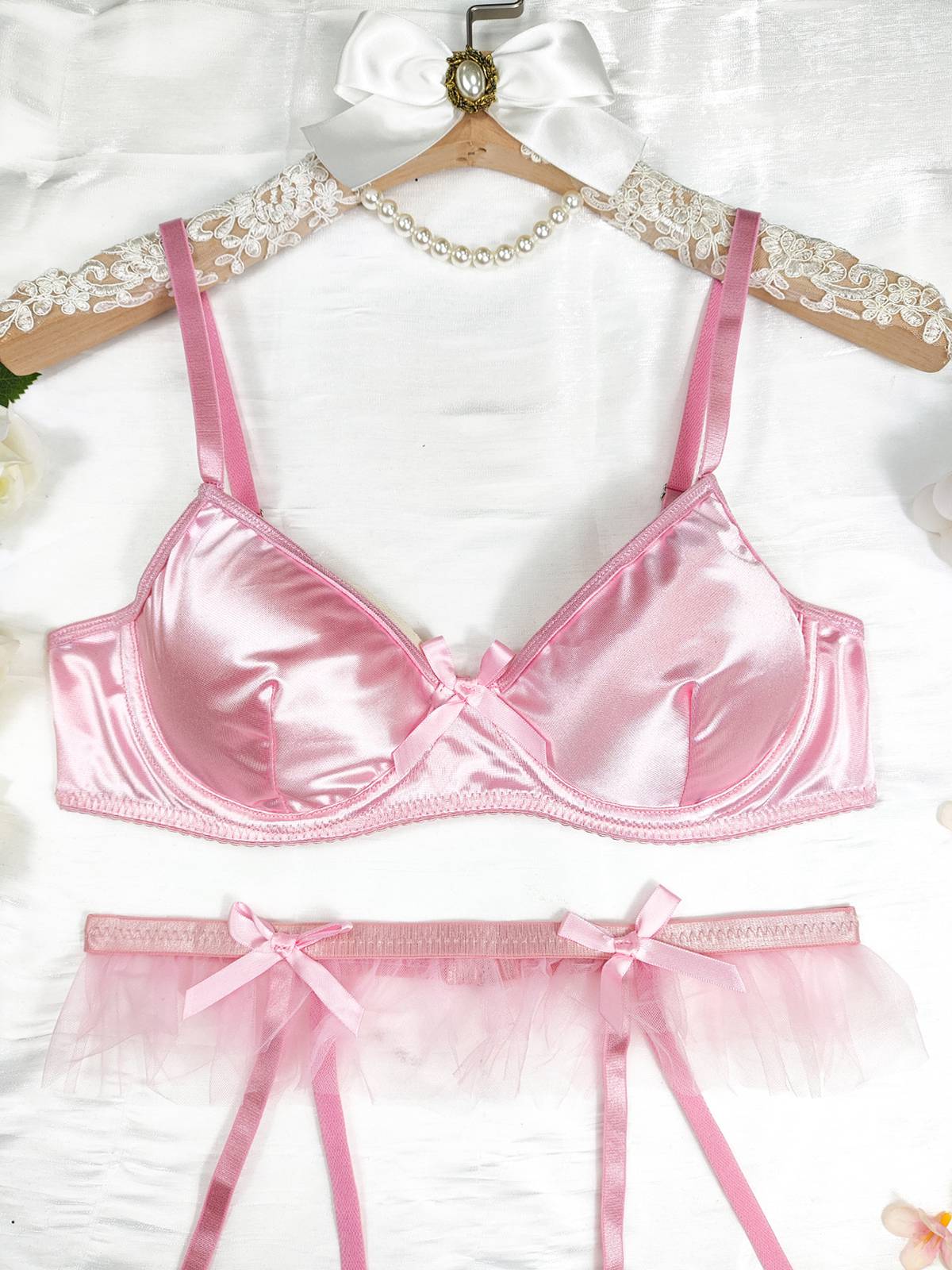 3PCS 1950s Satin Garter Belt Lingerie Sets - Image 7