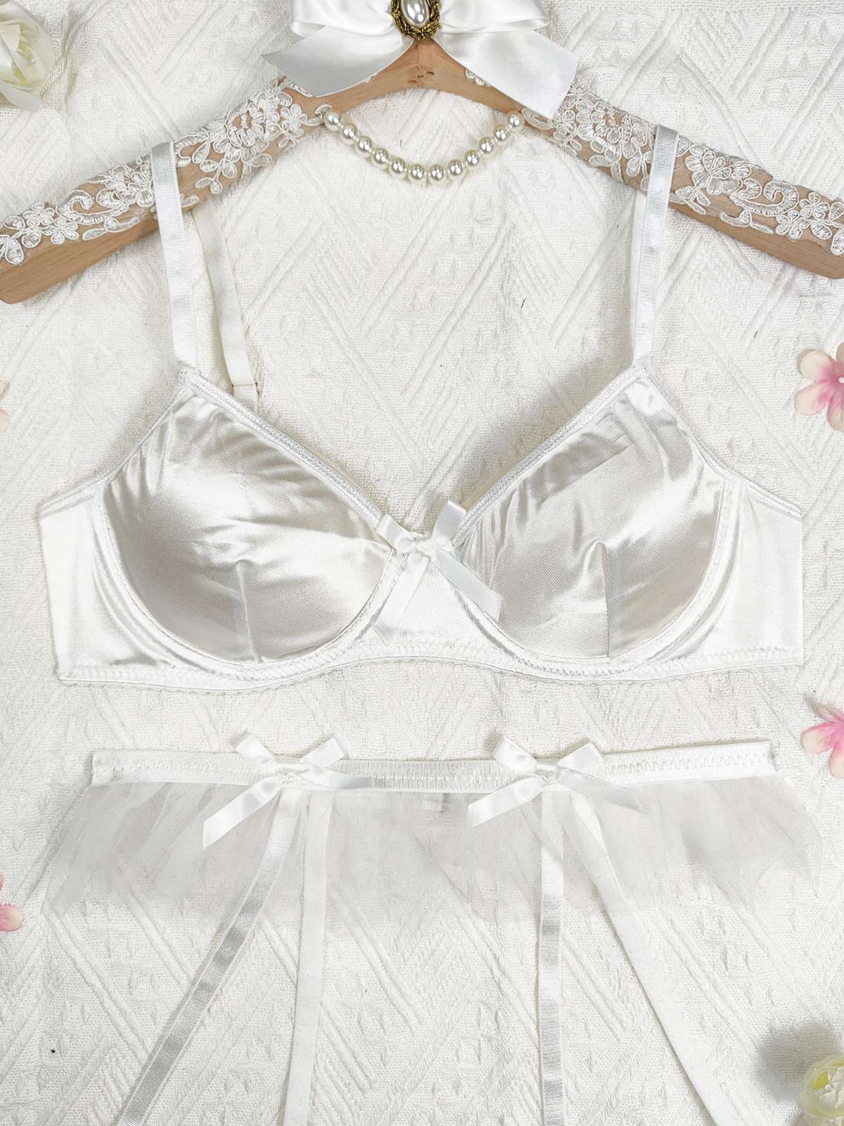 3PCS 1950s Satin Garter Belt Lingerie Sets - Image 8