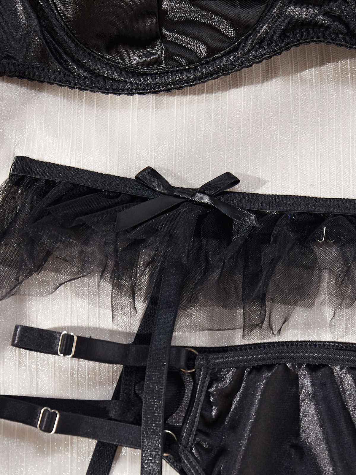 3PCS 1950s Satin Garter Belt Lingerie Sets - Image 9