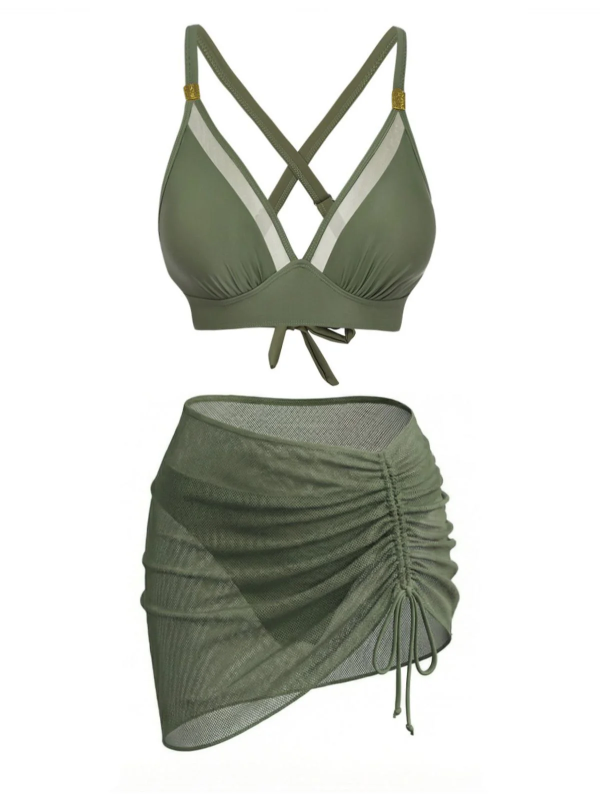 3PCS 1950s Solid Metal Button Bikini Set - Image 2