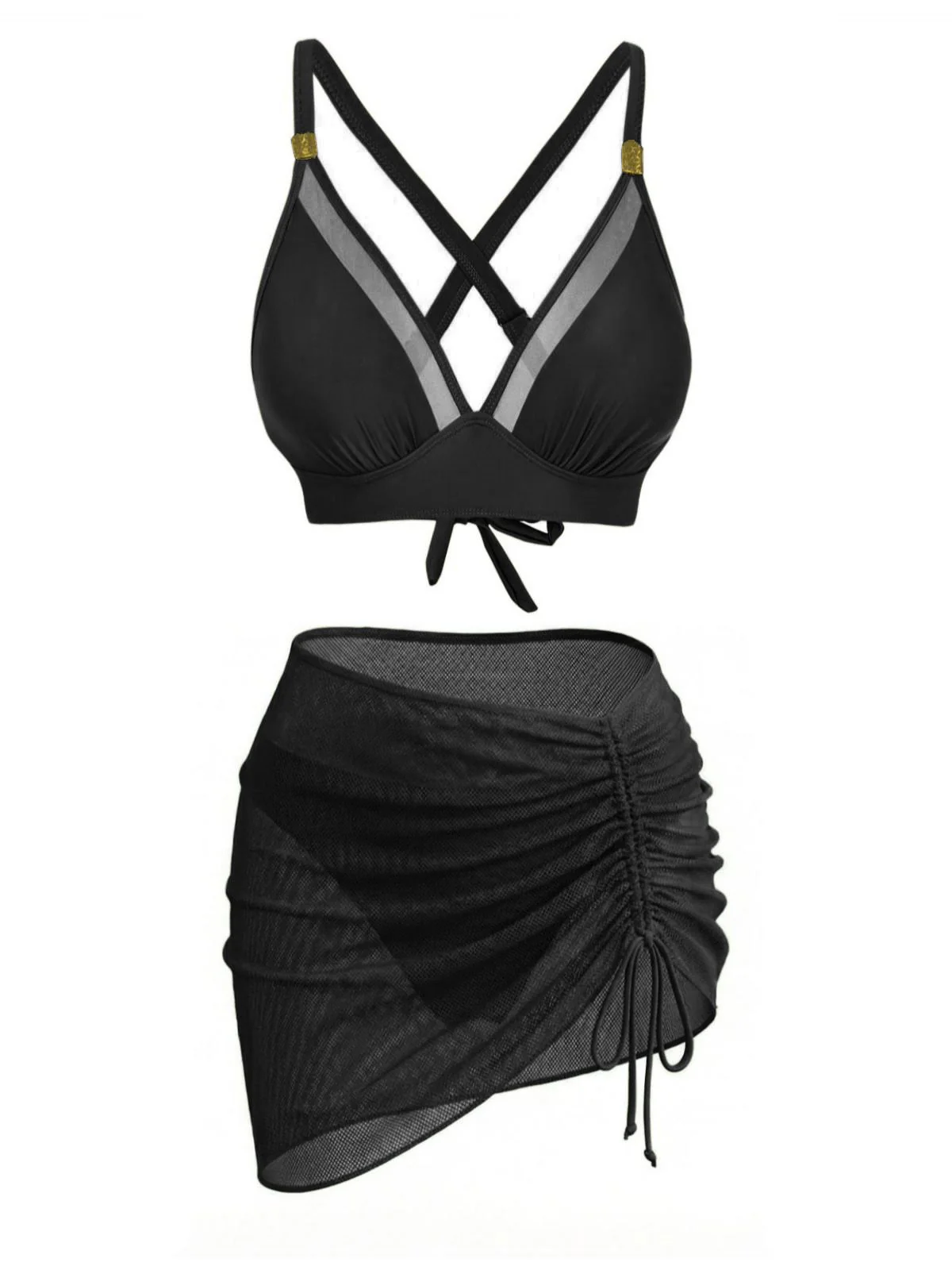 3PCS 1950s Solid Metal Button Bikini Set - Image 6