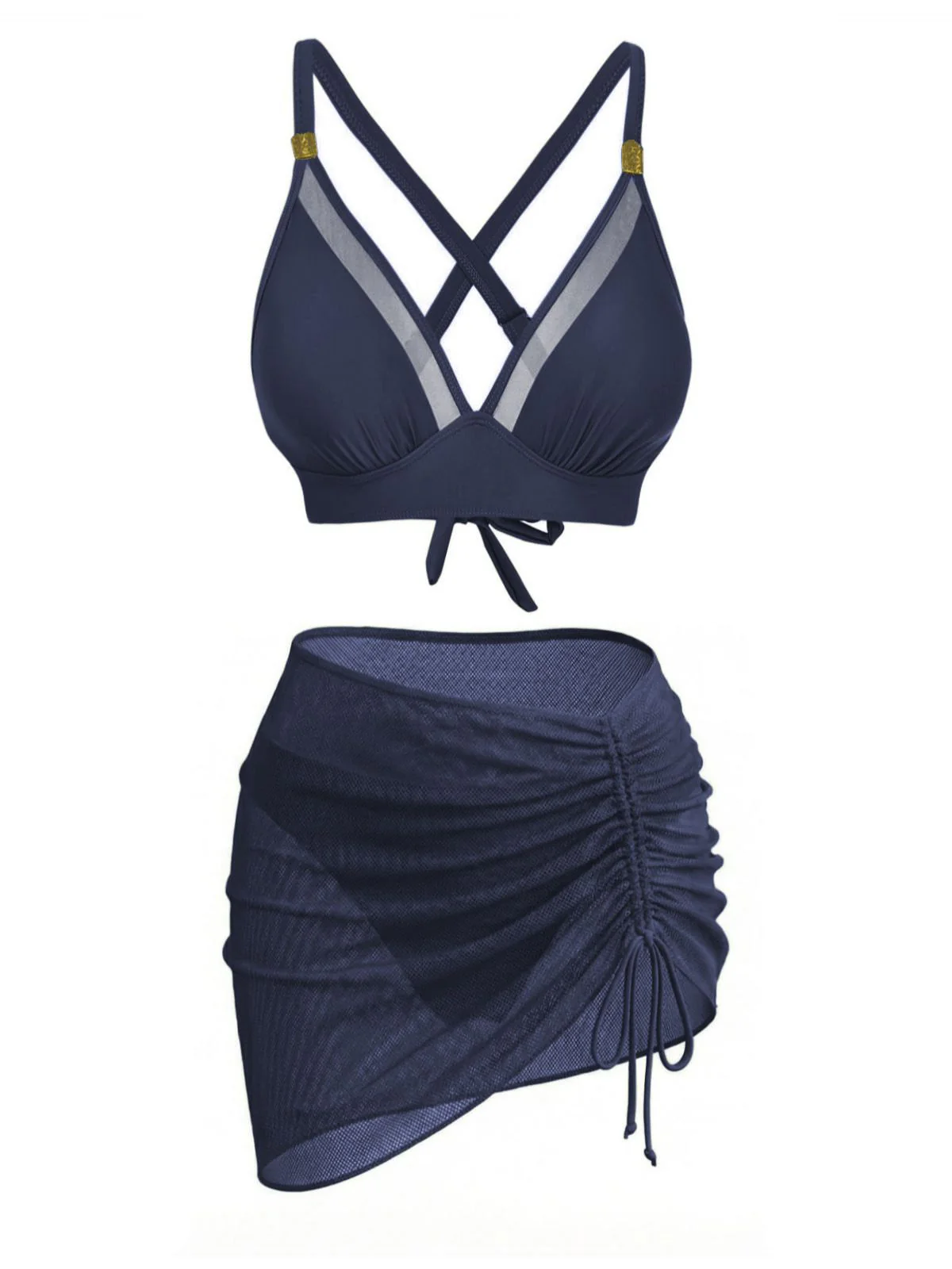 3PCS 1950s Solid Metal Button Bikini Set - Image 8