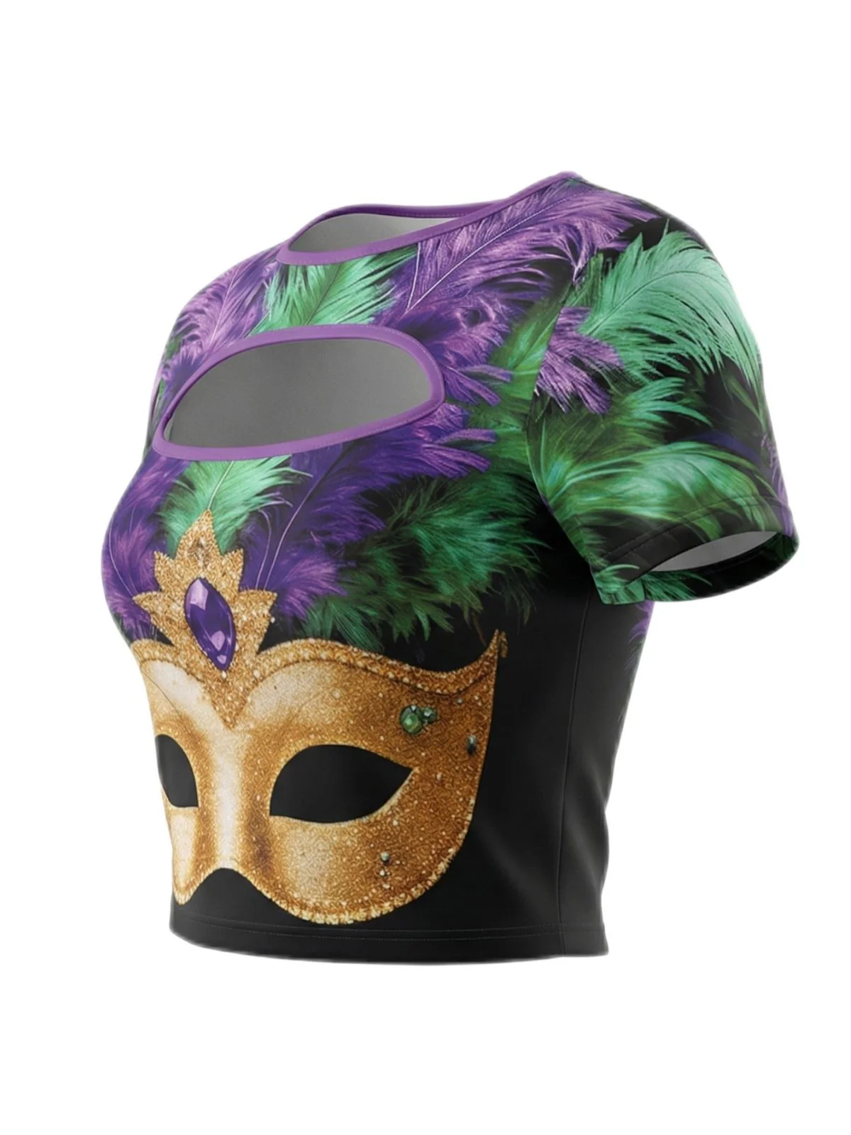 Multicolor 1970s Carnival Gold Mask Print Cutout Top - Image 2