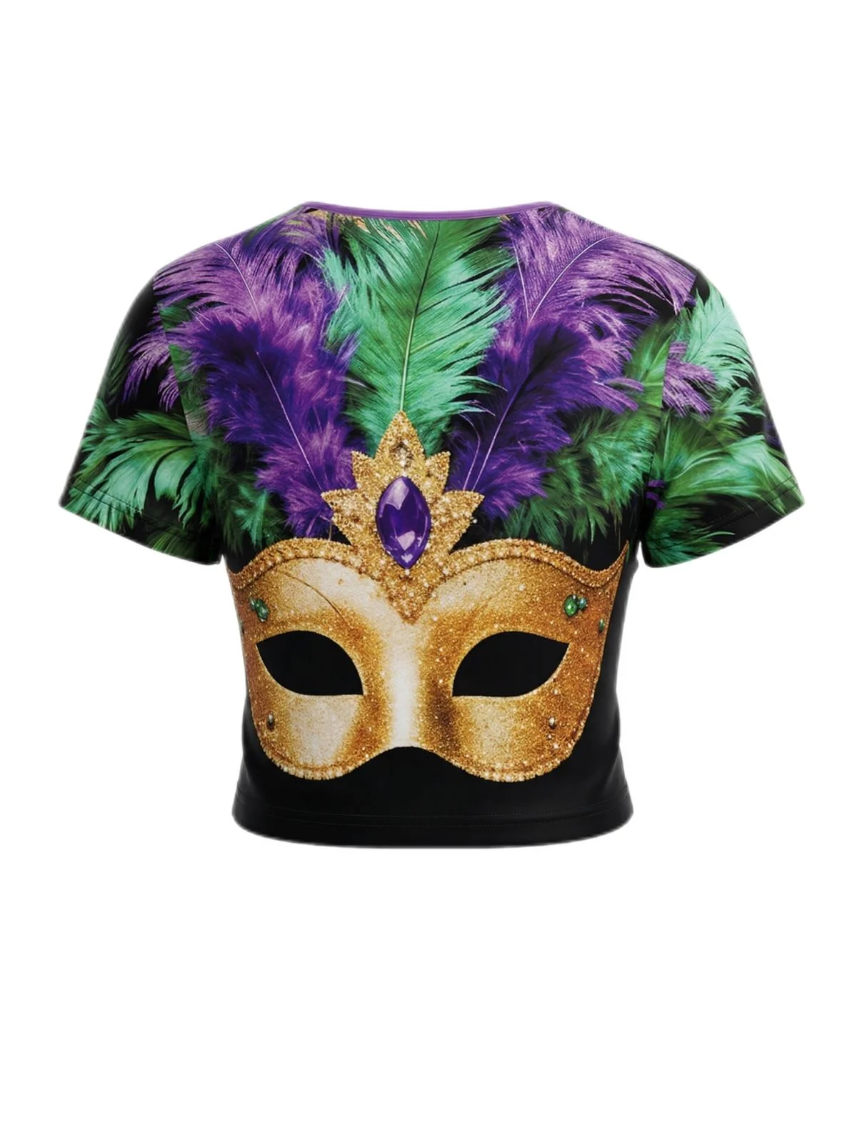 Multicolor 1970s Carnival Gold Mask Print Cutout Top - Image 3