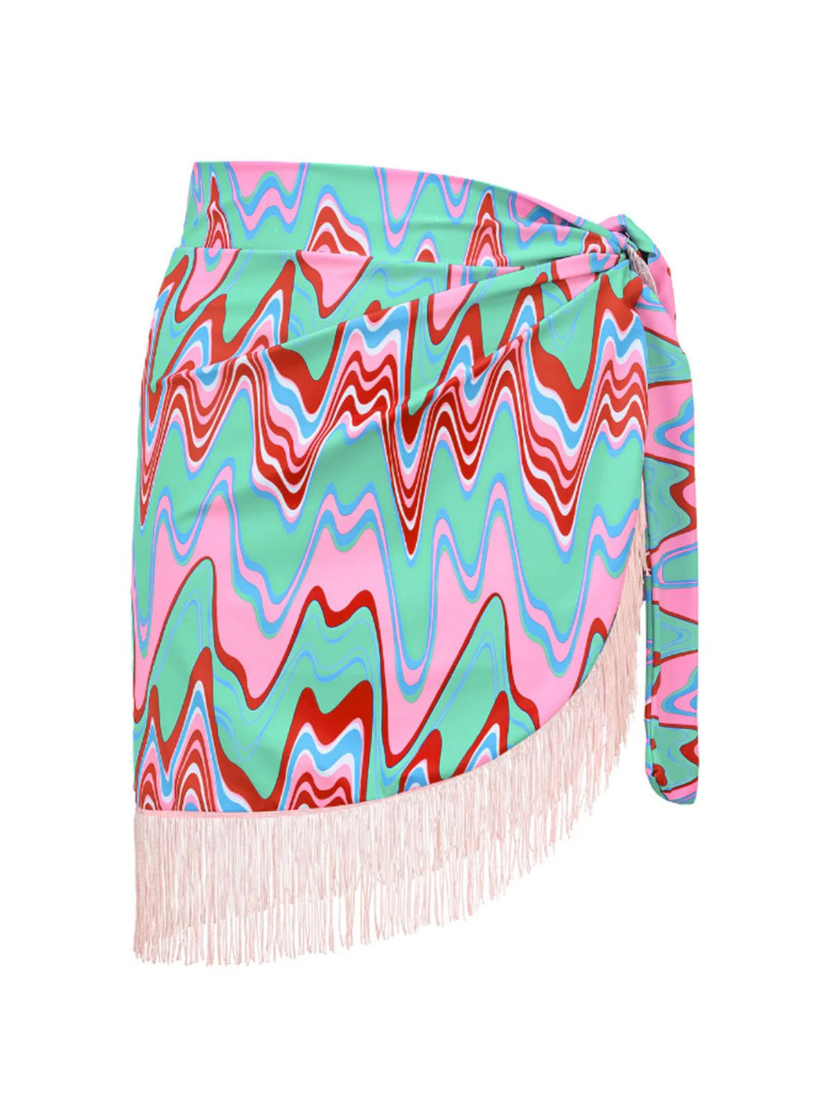 3PCS 1970s Fringe Print Lace-up Halter Bikini Set & Cover Up - Image 6