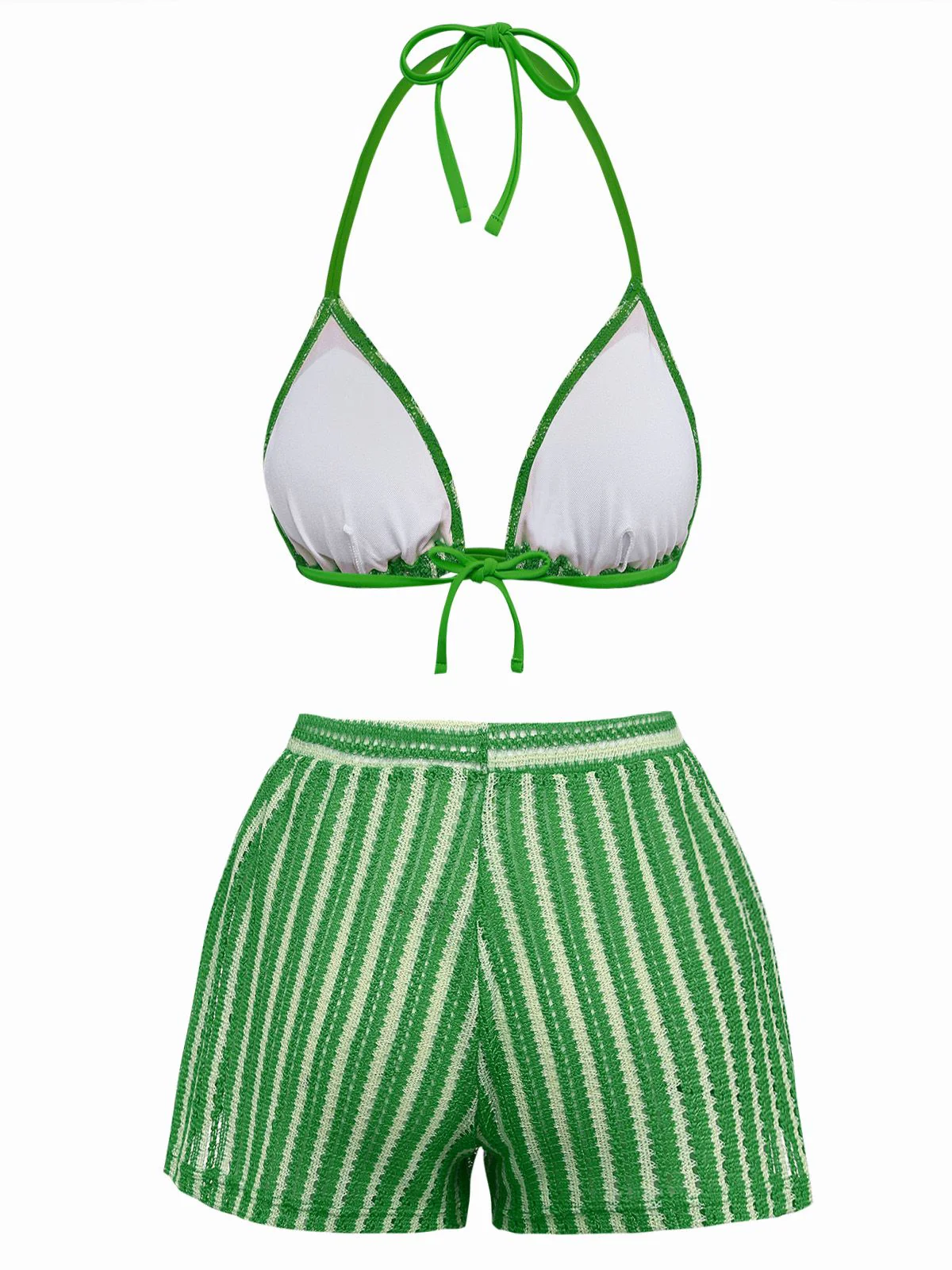 3PCS 1970s Striped Knit Boho Bikini Set & Cover-Up - Image 10