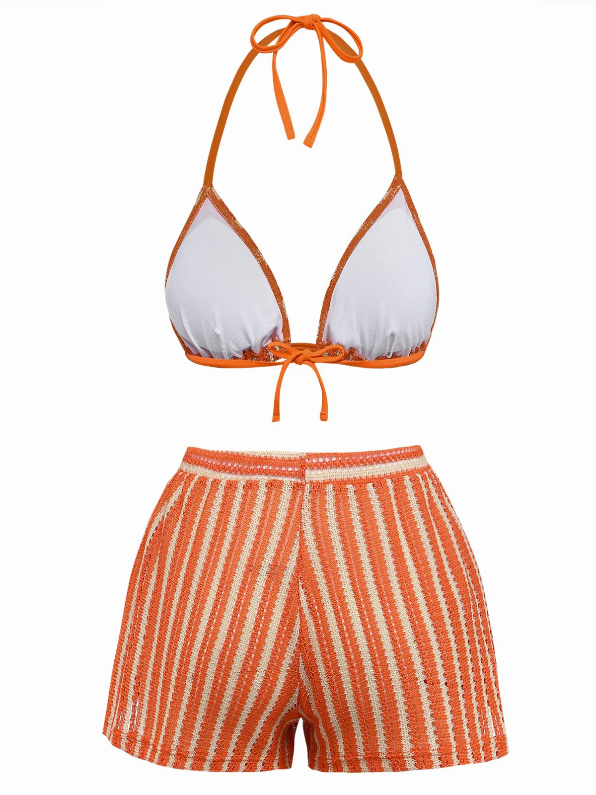 3PCS 1970s Striped Knit Boho Bikini Set & Cover-Up - Image 3