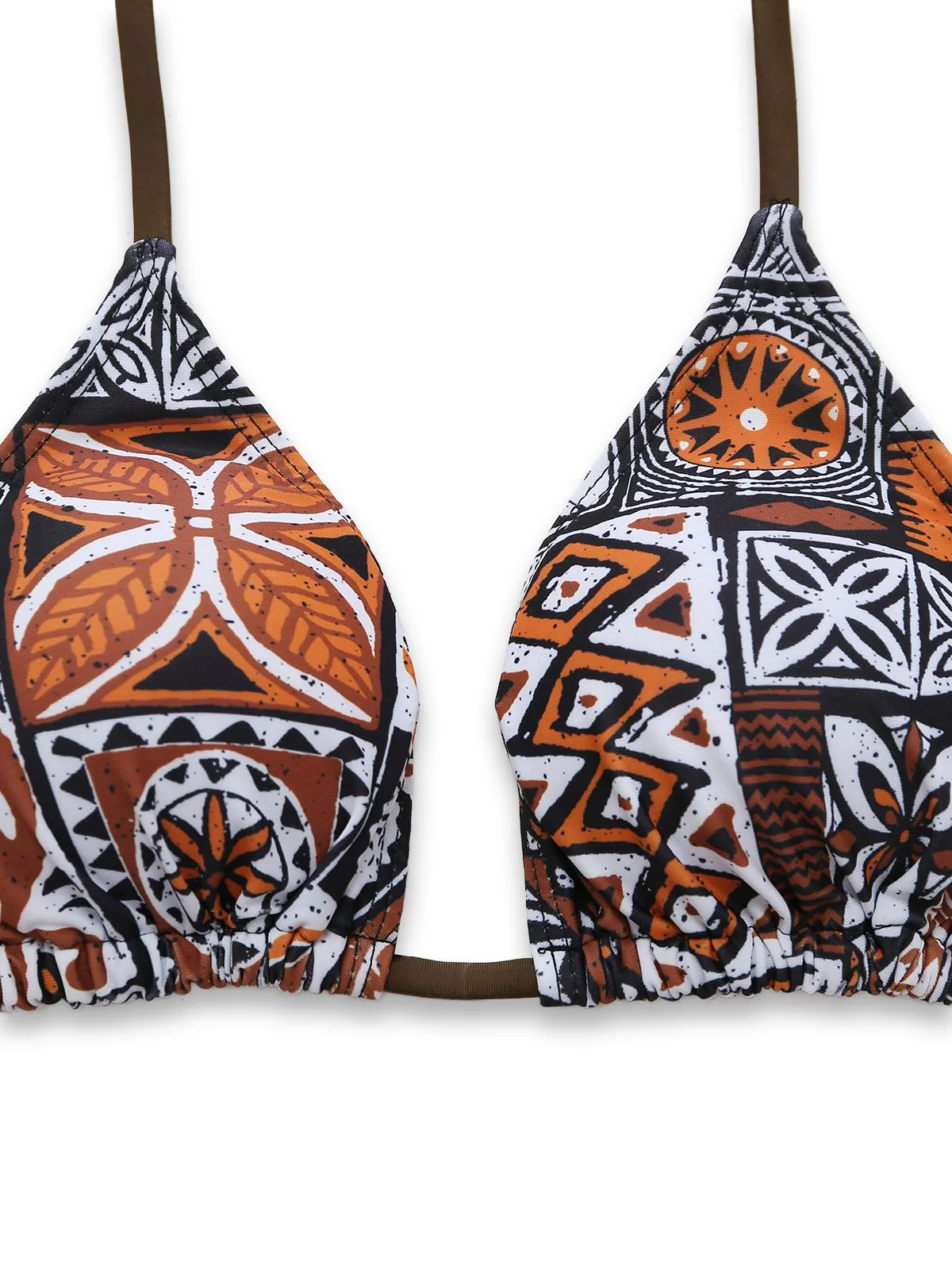 3PCS 1970s Tribal Print Triangle-Strap Bikini Set & Cover-Up - Image 5