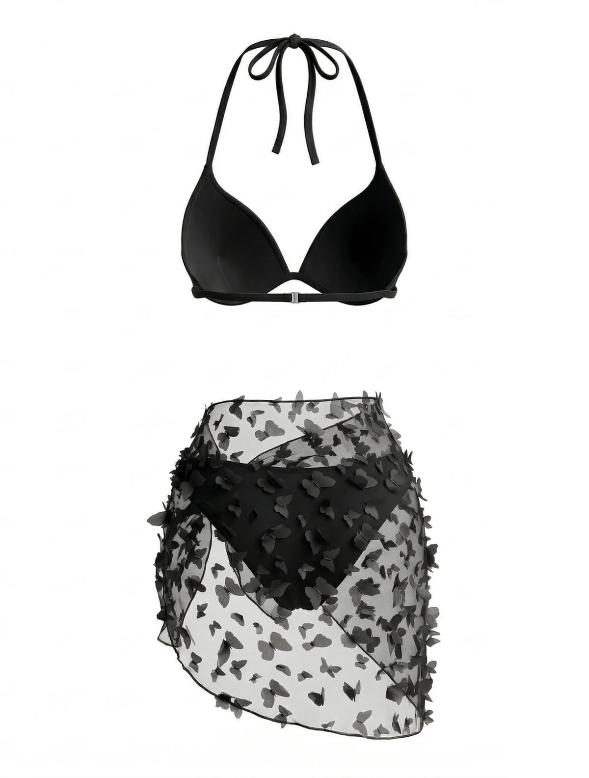 3PCS 1980s Halter Bikini Set & 3D Butterfly Sheer Cover-Up - Image 3