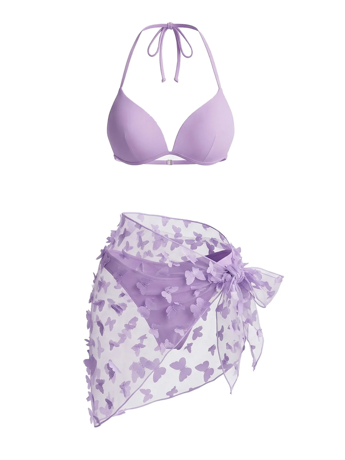 3PCS 1980s Halter Bikini Set & 3D Butterfly Sheer Cover-Up - Image 4