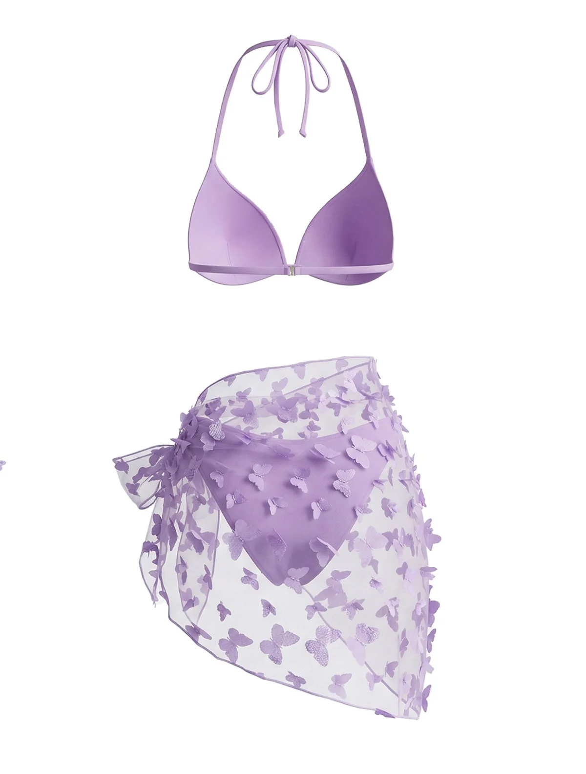 3PCS 1980s Halter Bikini Set & 3D Butterfly Sheer Cover-Up - Image 5