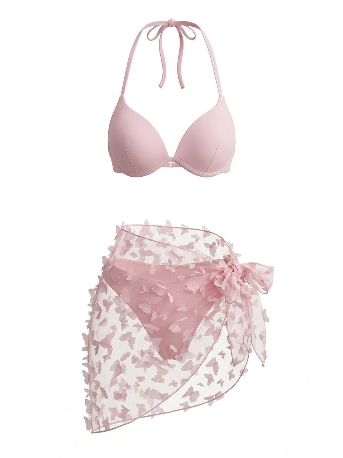 3PCS 1980s Halter Bikini Set & 3D Butterfly Sheer Cover-Up - Image 7