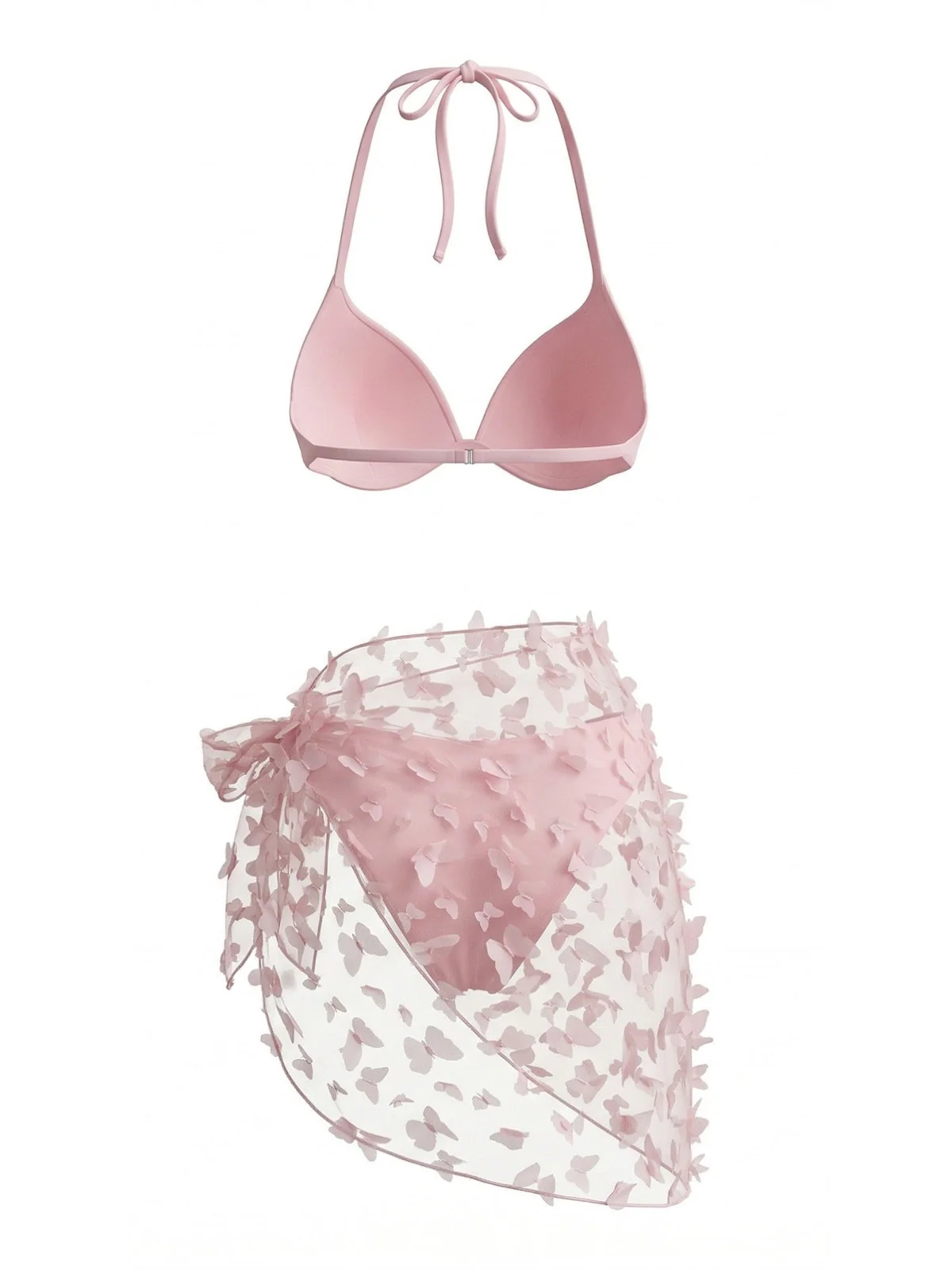3PCS 1980s Halter Bikini Set & 3D Butterfly Sheer Cover-Up - Image 8