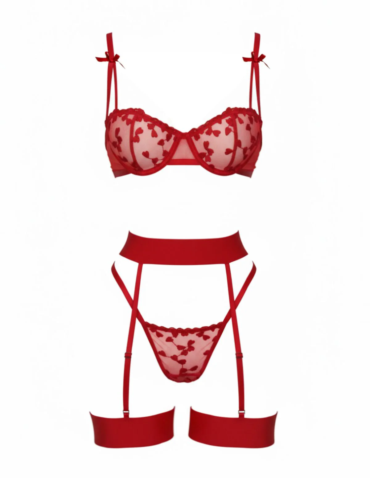 3PCS 1980s Lace Bow Detail Lingerie Set - Image 2