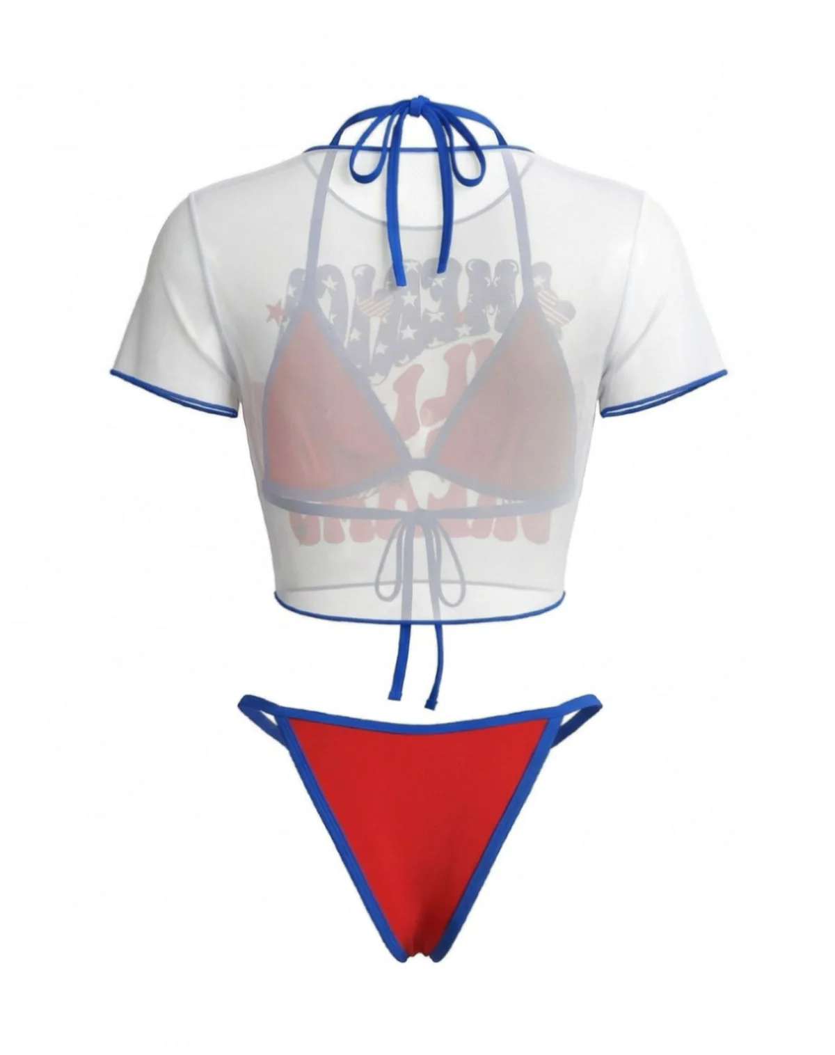 3PCS 1980s Patriotic Graphic Mesh Crop Top & Bikini Set - Image 5