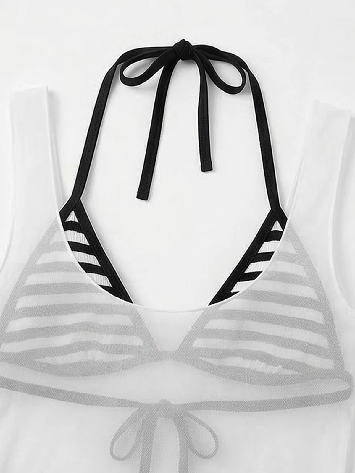 [Pre-Sale] 3PCS 1980s Striped Bikini Set & Sheer Cover-Up Tank - Image 4