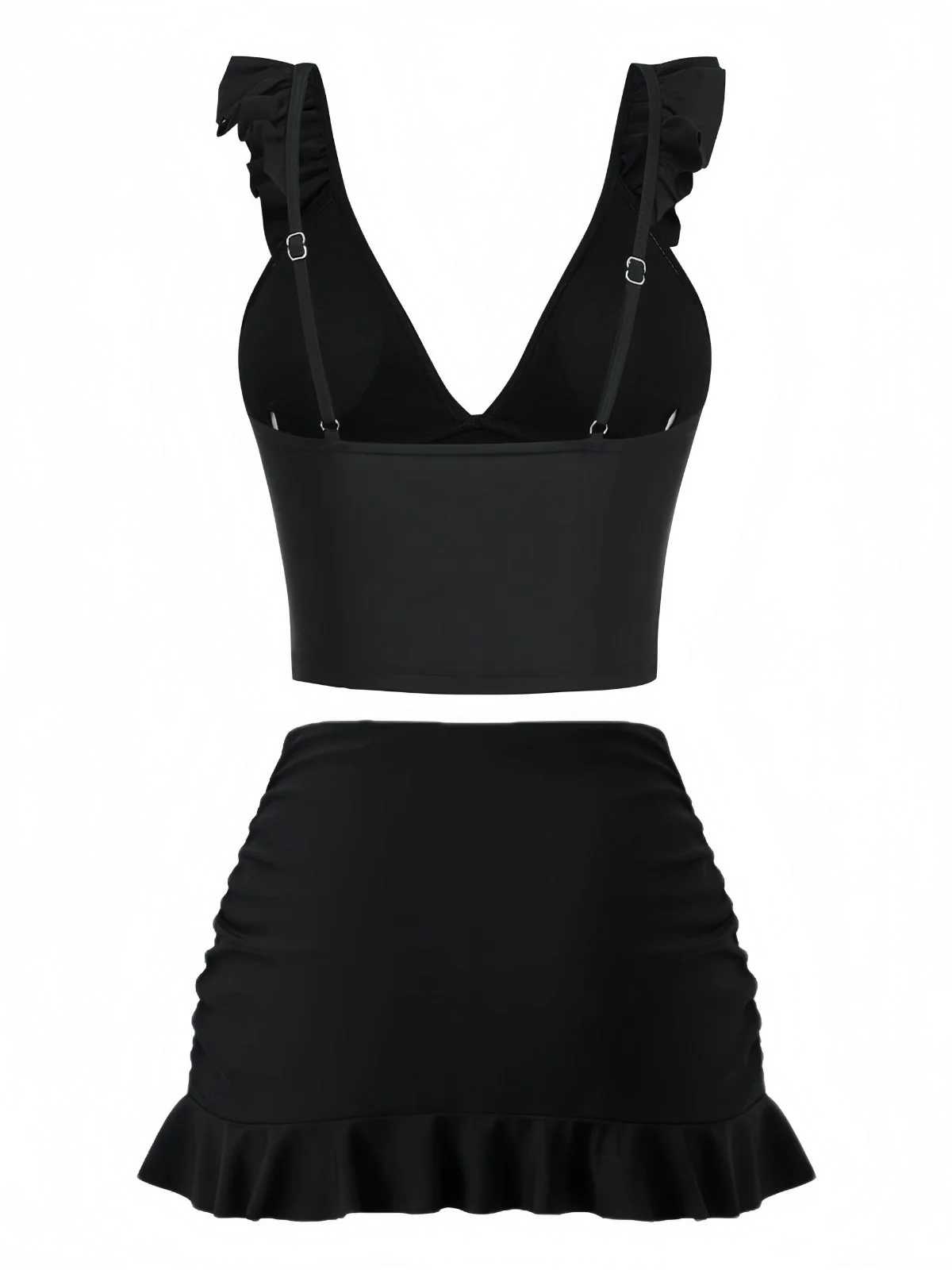 3PCS Black 1950s V-Neck Ruffled Bikini Skirt - Image 3