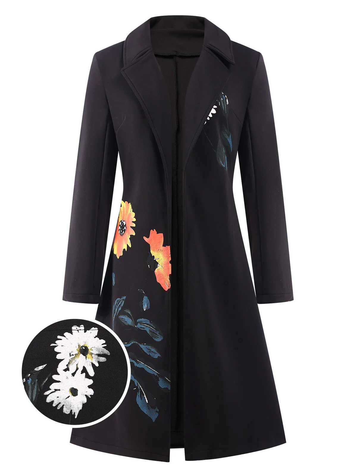 3PCS Black 1960s Floral Long Coat & Top & Pants Suit Set - Image 10