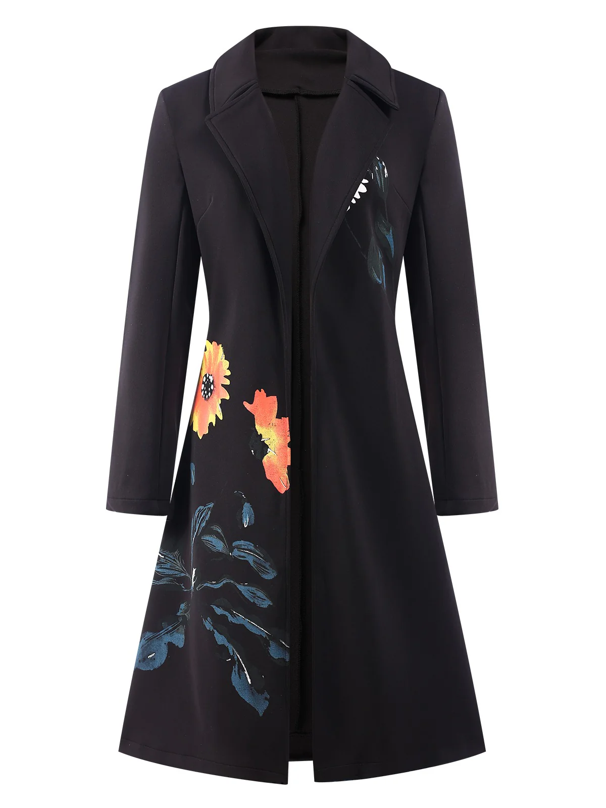 3PCS Black 1960s Floral Long Coat & Top & Pants Suit Set - Image 11