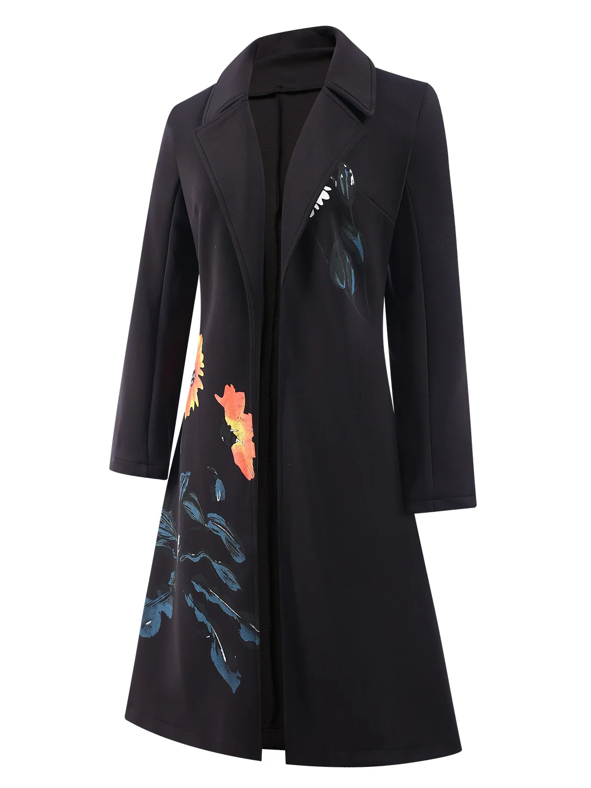 3PCS Black 1960s Floral Long Coat & Top & Pants Suit Set - Image 12