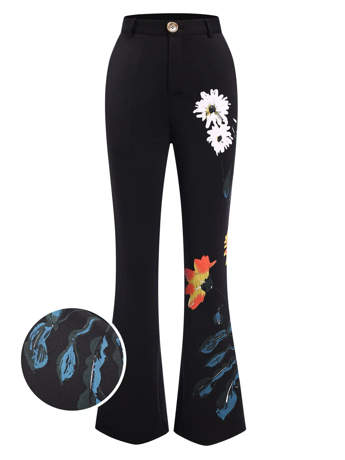 3PCS Black 1960s Floral Long Coat & Top & Pants Suit Set - Image 14