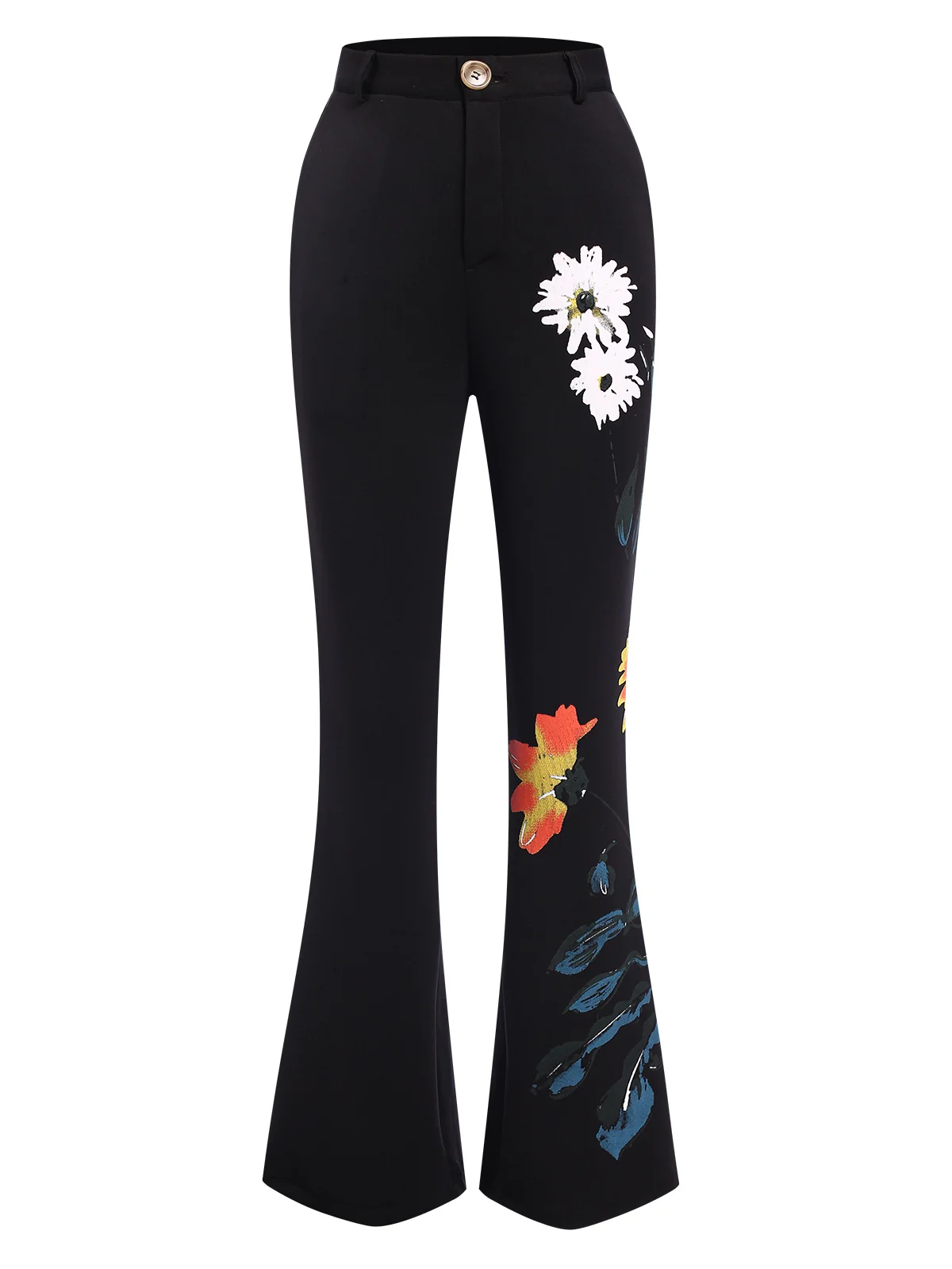 3PCS Black 1960s Floral Long Coat & Top & Pants Suit Set - Image 15
