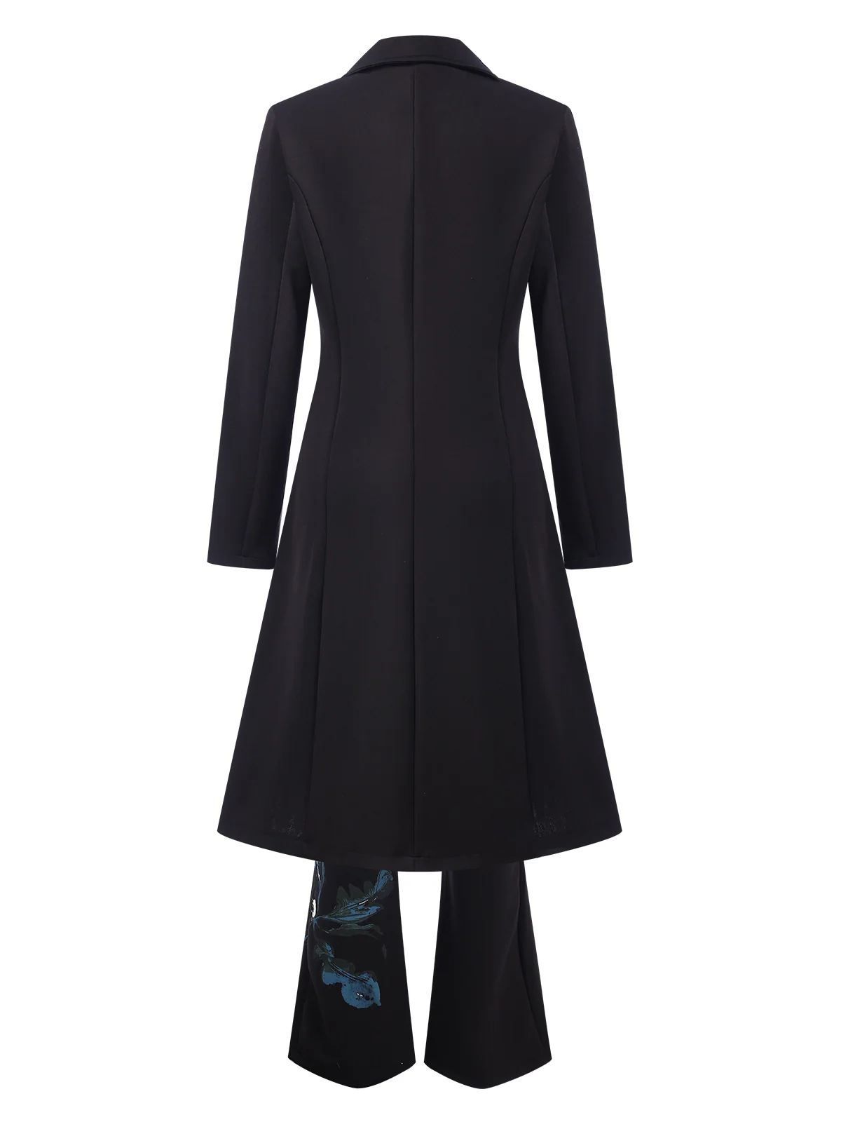 3PCS Black 1960s Floral Long Coat & Top & Pants Suit Set - Image 5