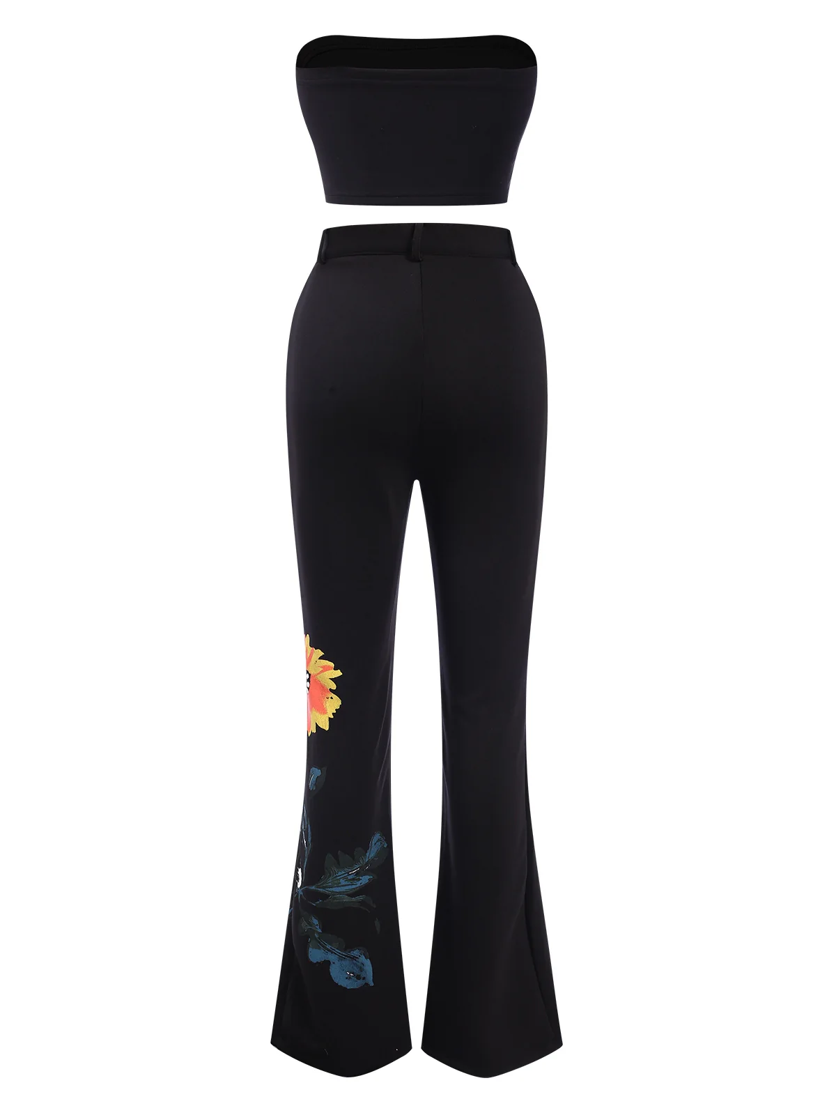 3PCS Black 1960s Floral Long Coat & Top & Pants Suit Set - Image 9