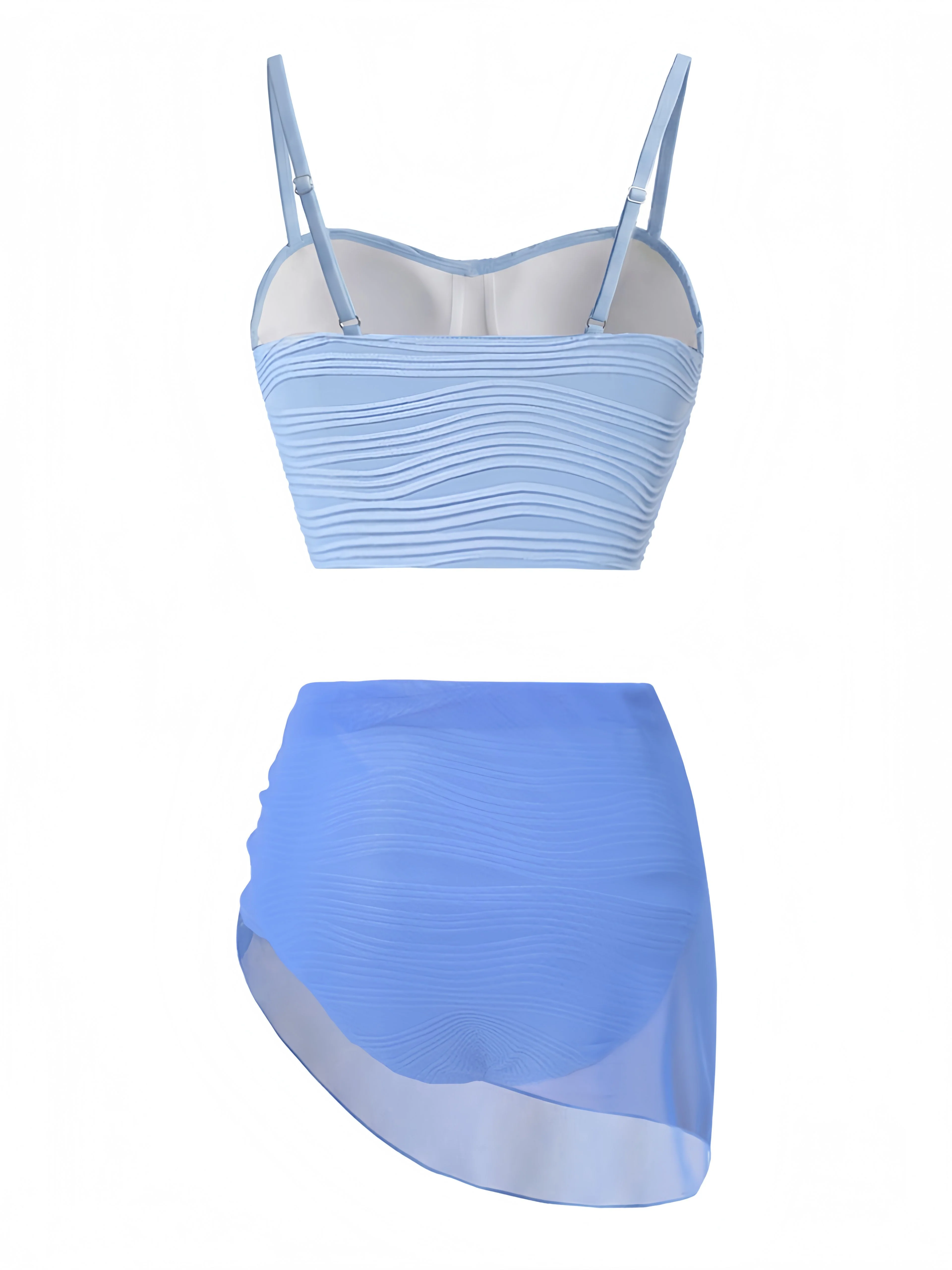 3PCS Blue 1940s Shell Special Fabric Bikini Set - Image 4
