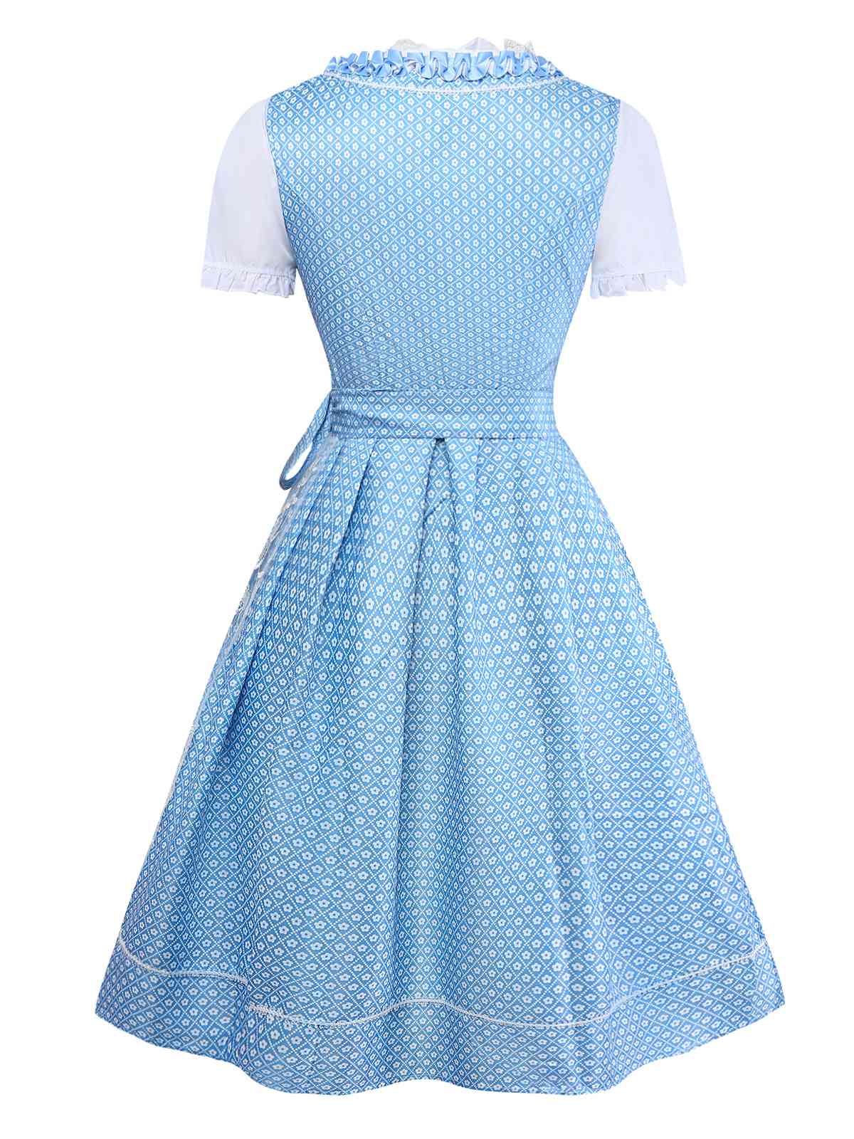 3PCS Blue 1950s Floral Dress & Embroidered Rose Apron - Image 2