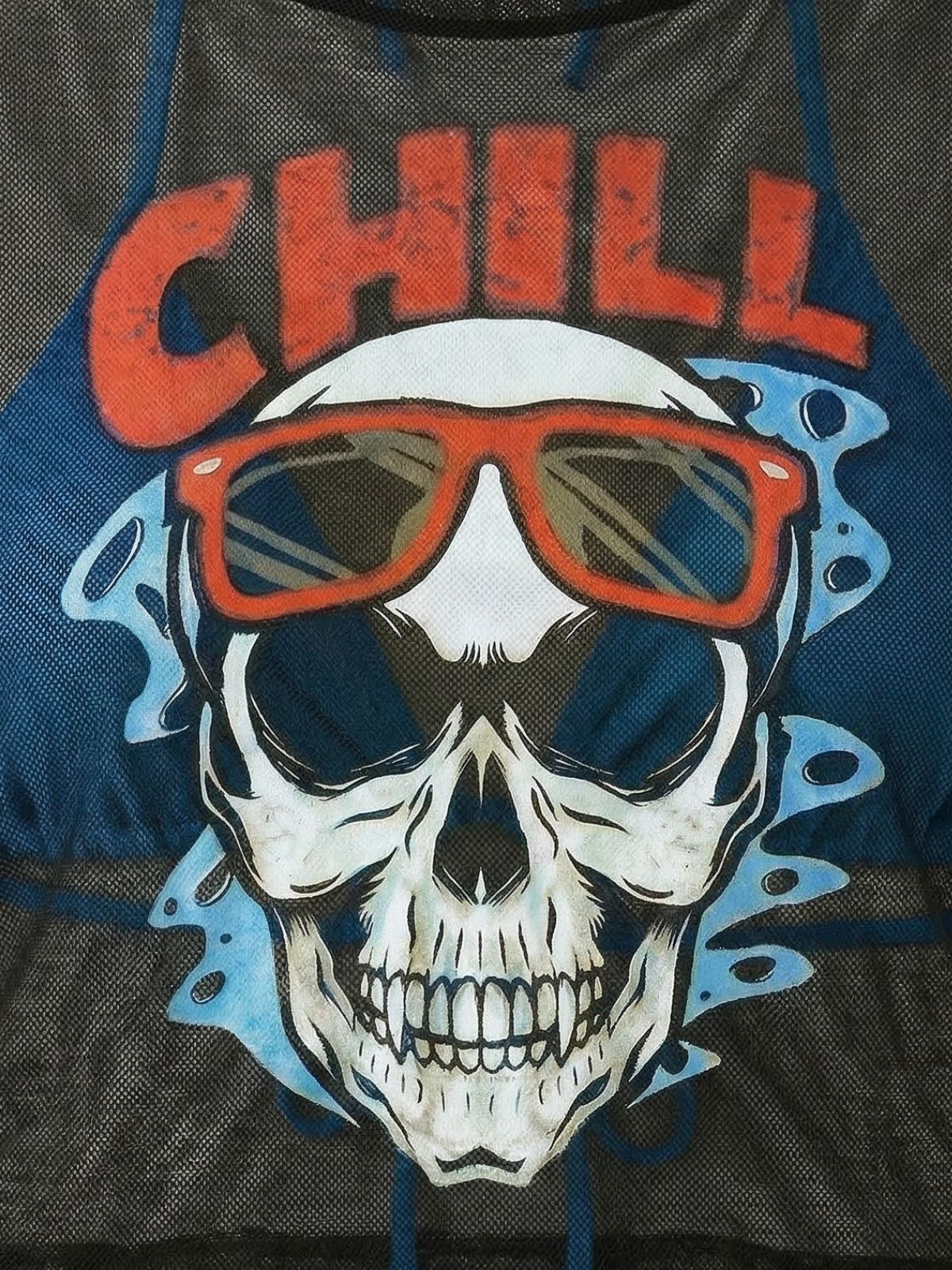 3PCS Blue 1970s Gothic Skull Tie Mesh Biniki Set & Cover-Up Tee - Image 5