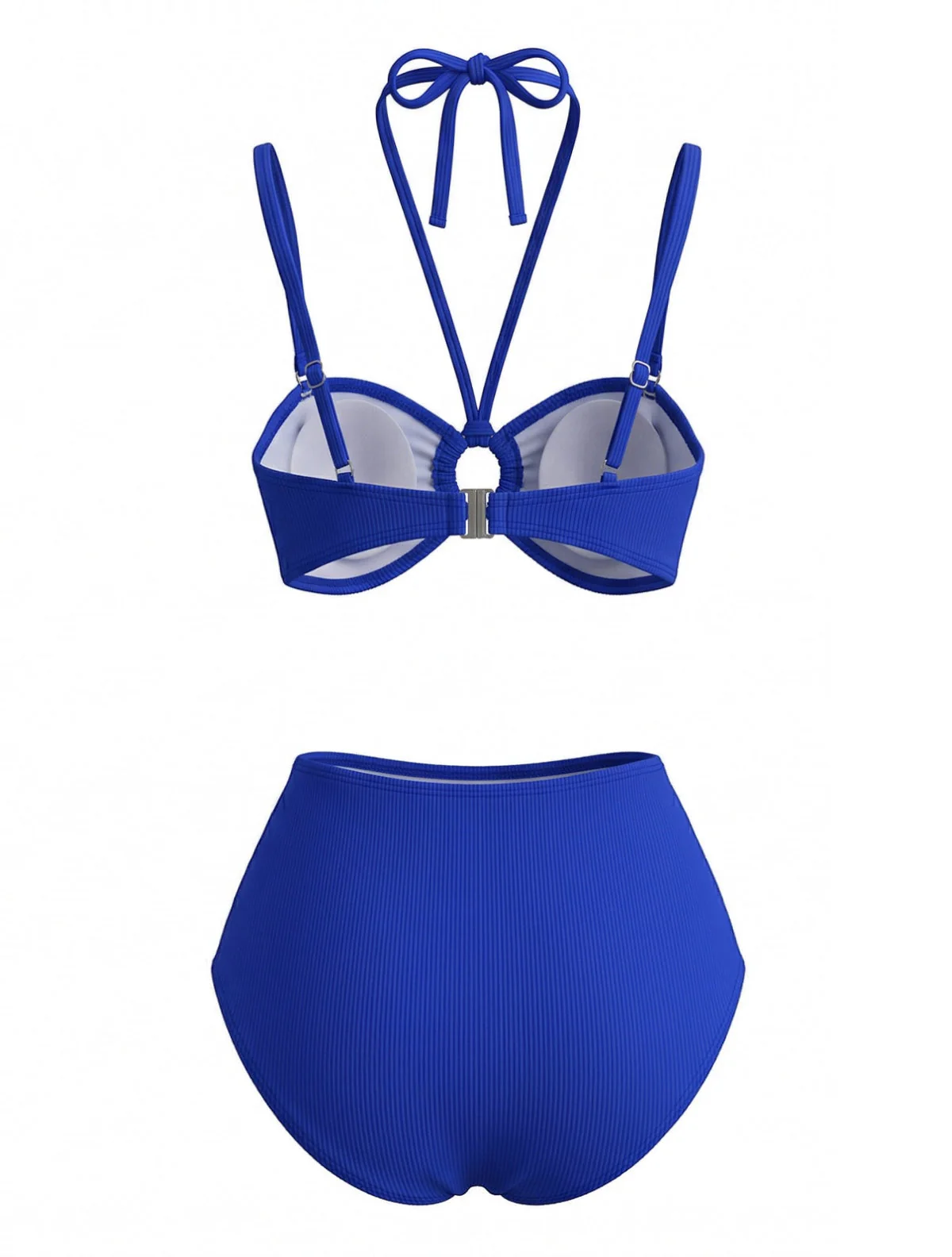 3PCS Blue 1980s Phalaenopsis Halter Bikini Set & Yellow Sarong - Image 5