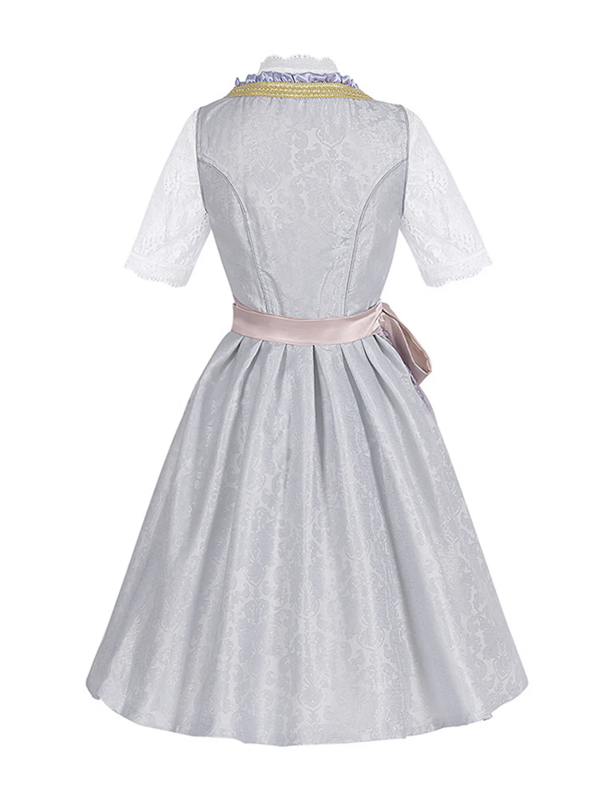3PCS Gray 1950s Ethnic Floral Lace Top & Lace-Up Dress - Image 3