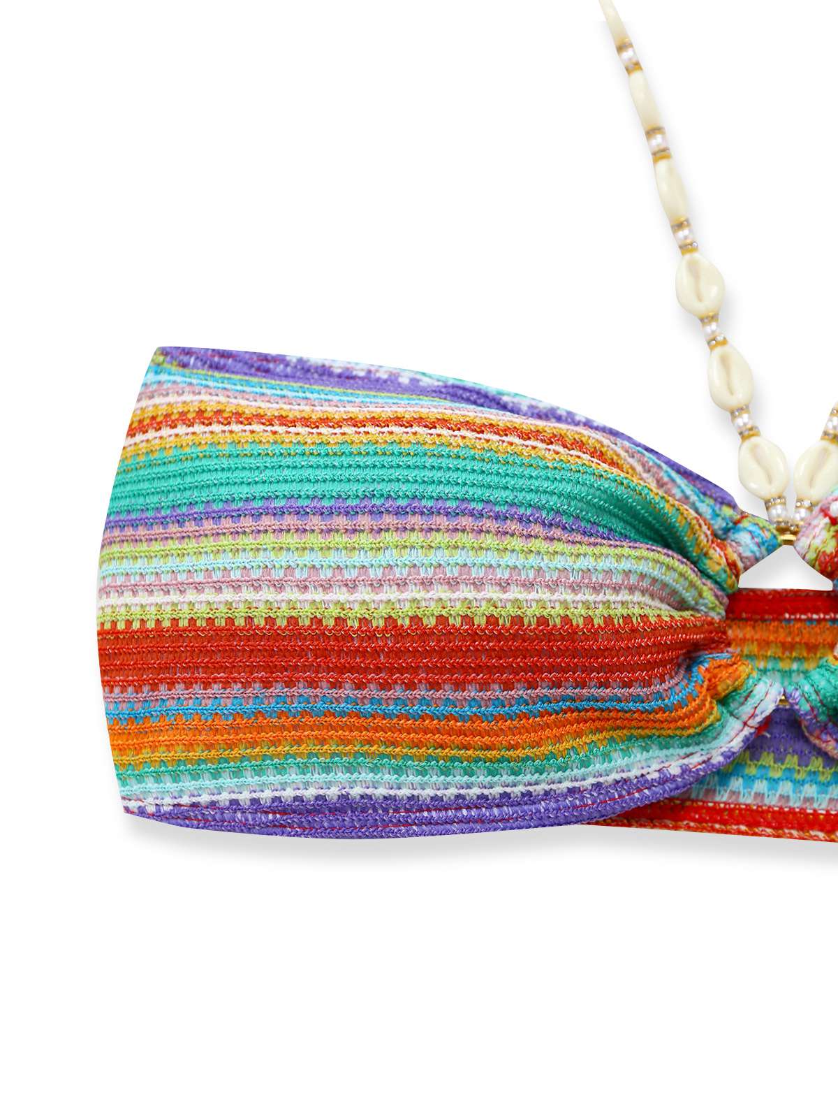 3PCS Multicolor 1970s Halter Rainbow Stripes Shell-Strap Bikini Set - Image 5