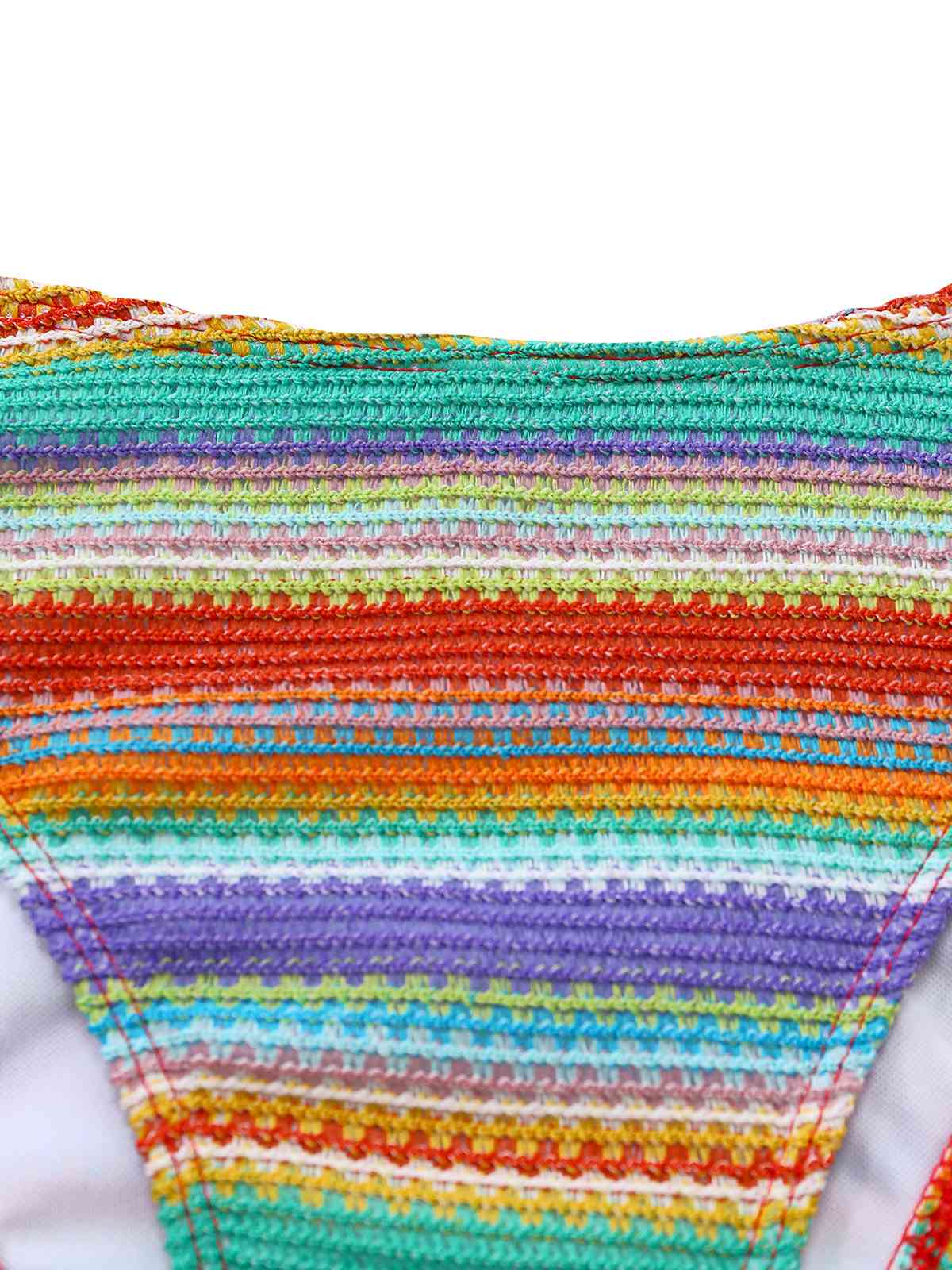 3PCS Multicolor 1970s Halter Rainbow Stripes Shell-Strap Bikini Set - Image 6