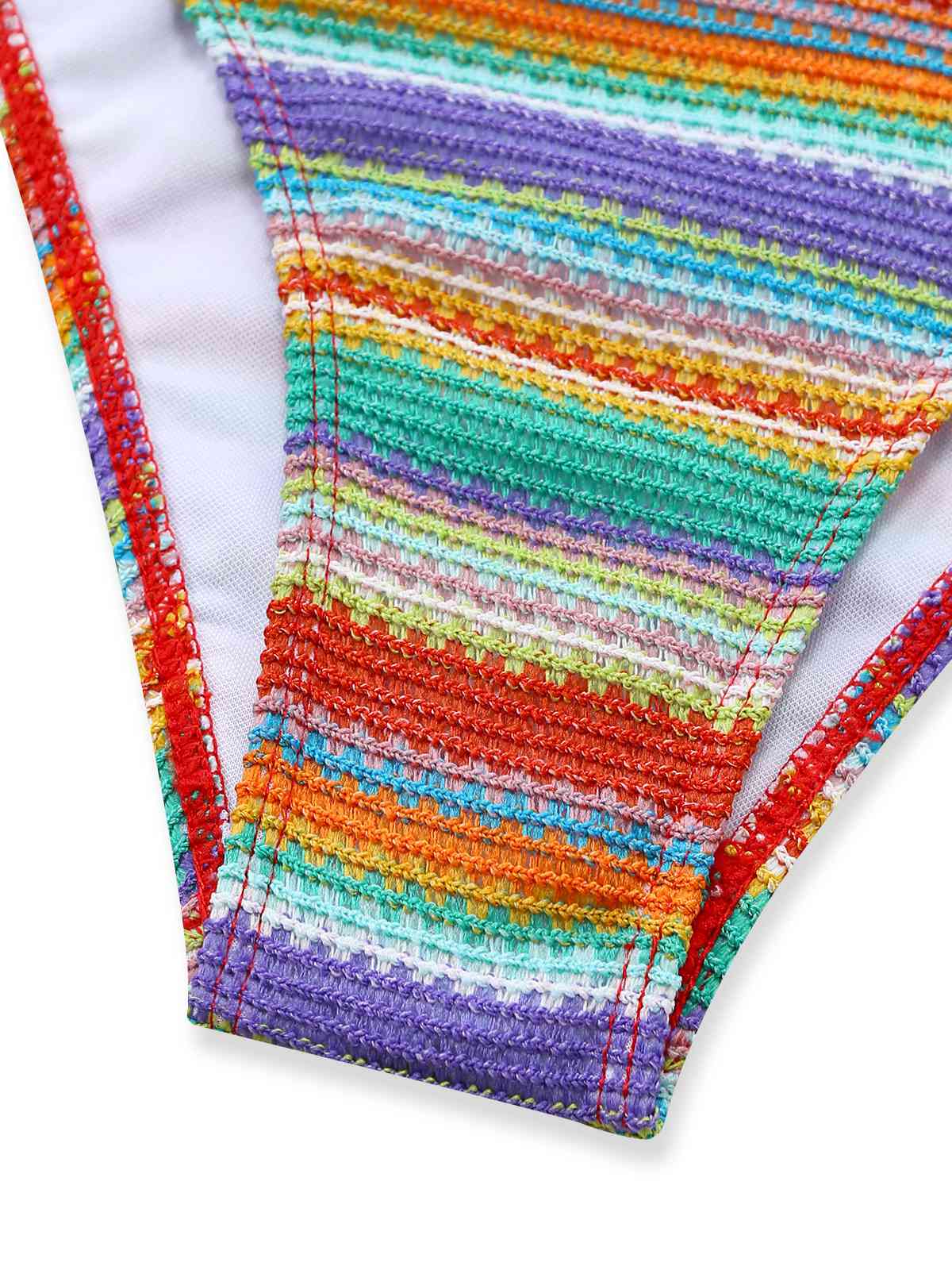3PCS Multicolor 1970s Halter Rainbow Stripes Shell-Strap Bikini Set - Image 7
