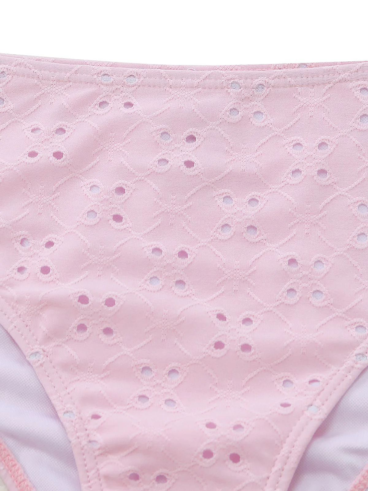 3PCS Pink 1940s Eyelet Bikini Set & Ruffled Skirt - Image 6