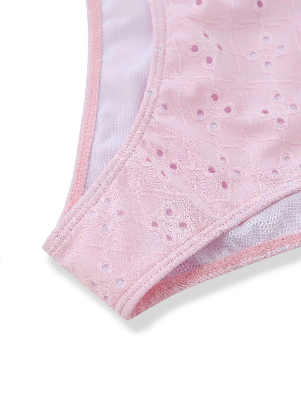 3PCS Pink 1940s Eyelet Bikini Set & Ruffled Skirt - Image 7