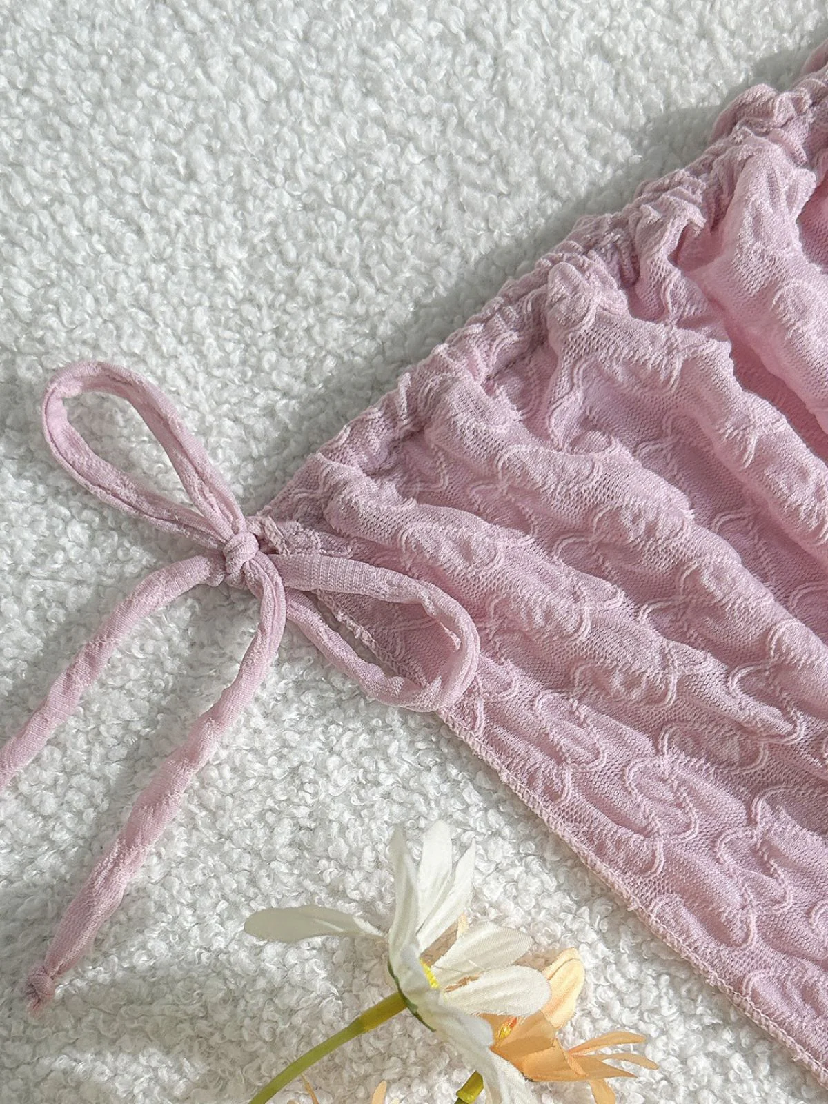 3PCS Pink 1950s Halter Pleated Twist Bikini Set & Cover-Up - Image 4