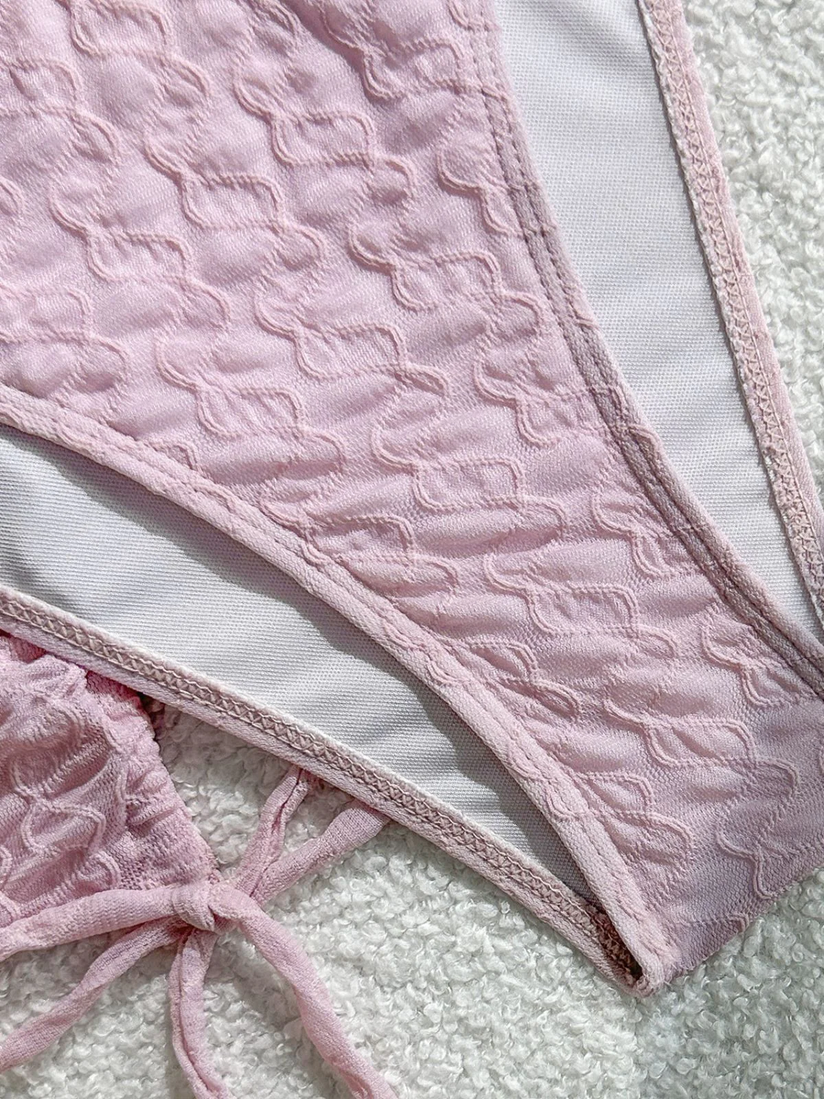 3PCS Pink 1950s Halter Pleated Twist Bikini Set & Cover-Up - Image 5