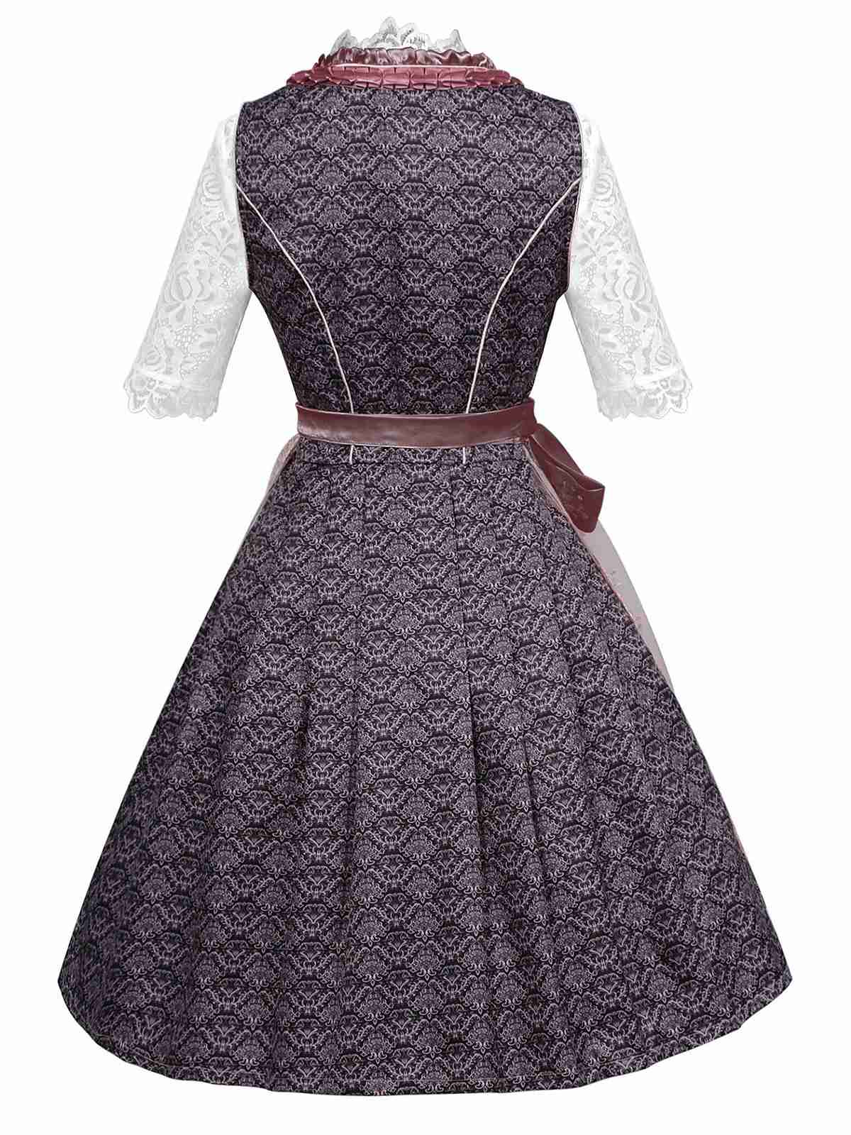 3PCS Pink 1950s Lace Top & Embroidered Ribbon Dress - Image 3