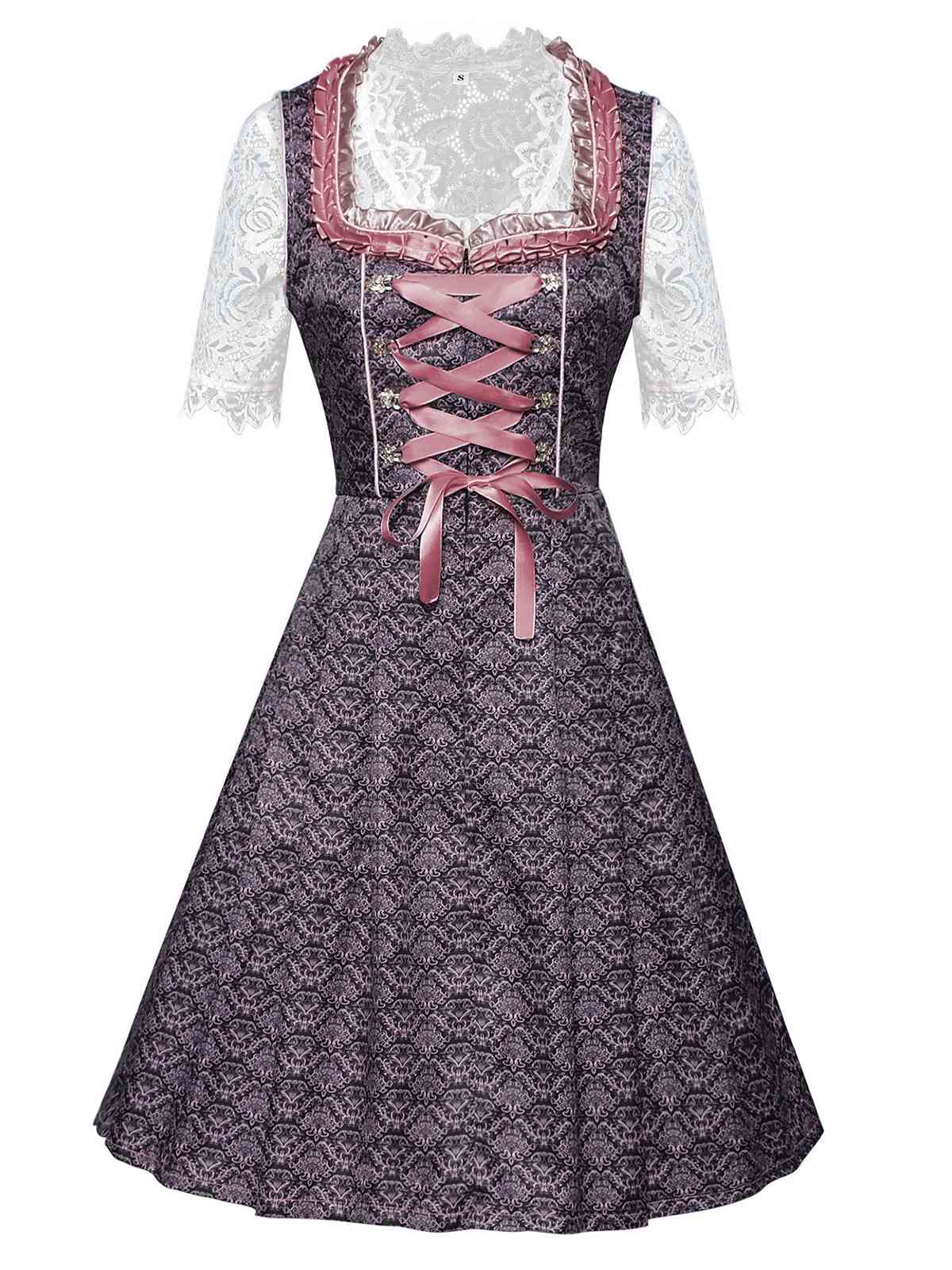 3PCS Pink 1950s Lace Top & Embroidered Ribbon Dress - Image 4