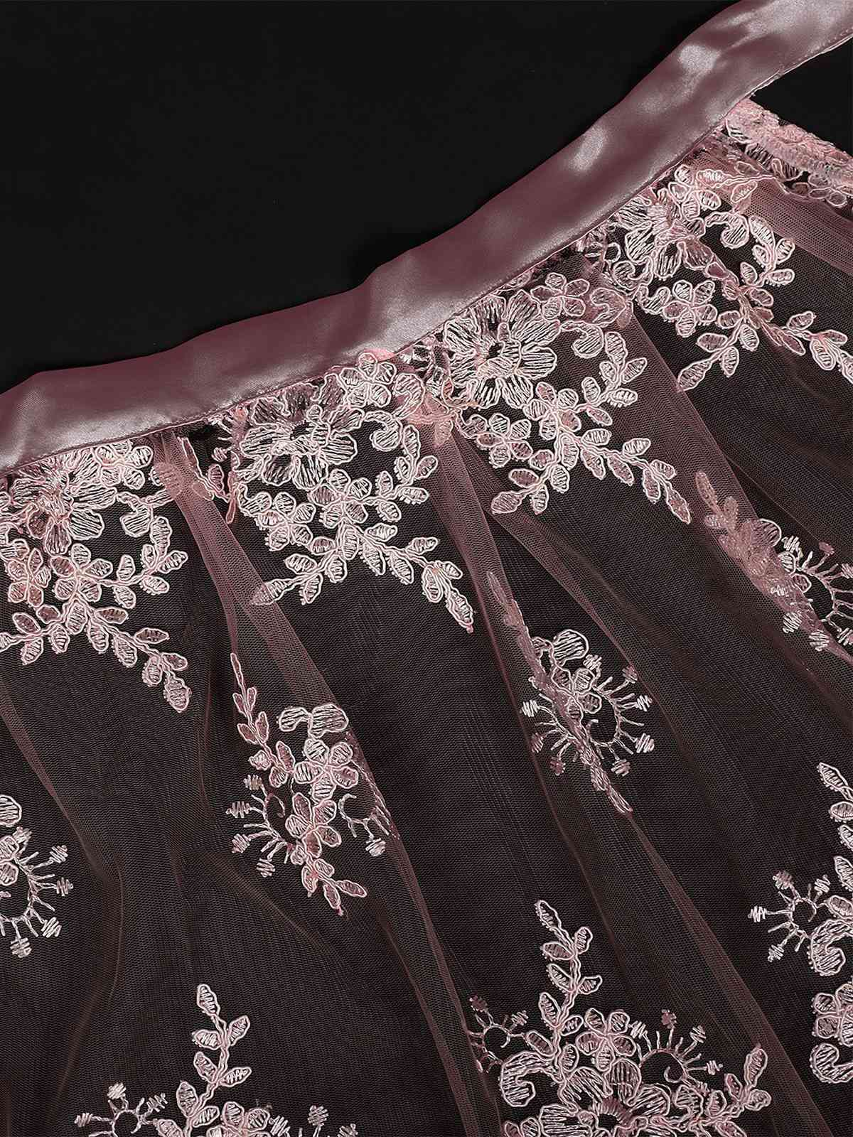 3PCS Pink 1950s Lace Top & Embroidered Ribbon Dress - Image 6