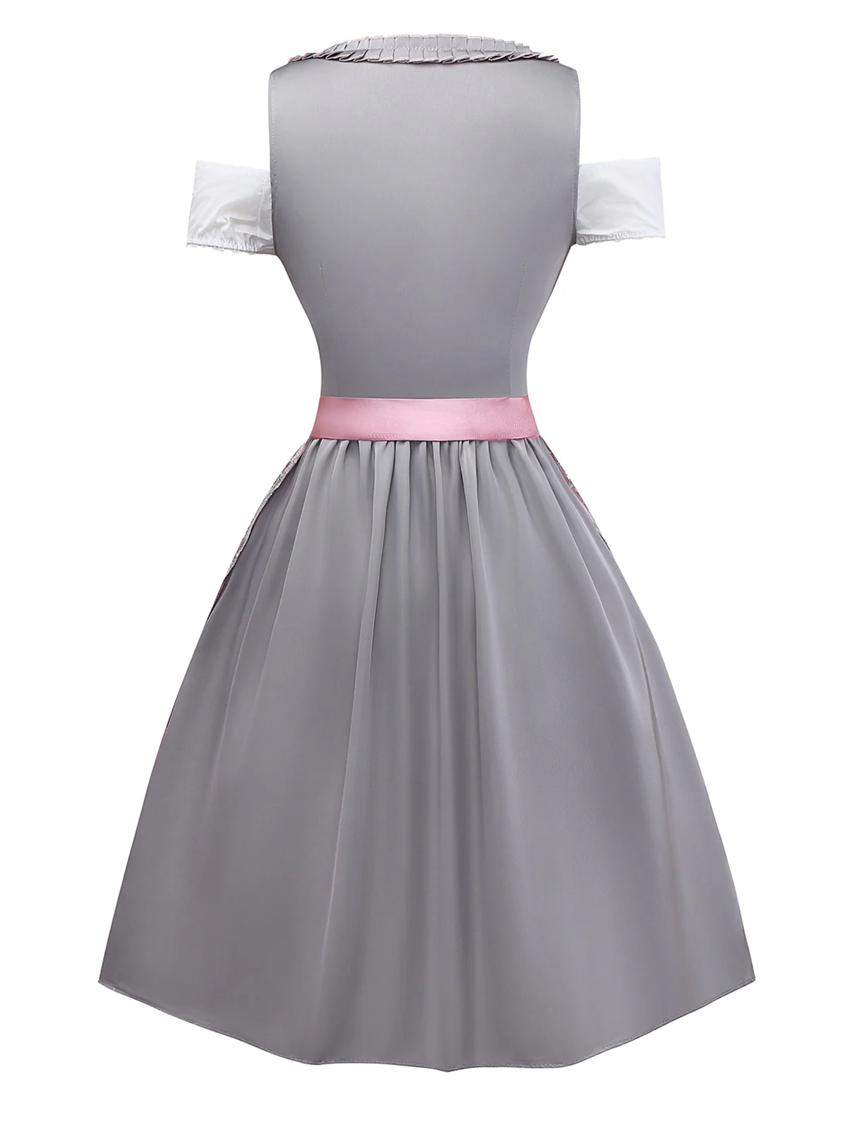 3PCS Pink 1950s Satin Lace Embroidered Dress & Off-Shoulder Top - Image 2