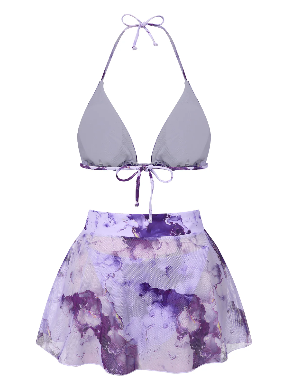 3PCS Purple 1970s Irregular Print Bikini Set - Image 2